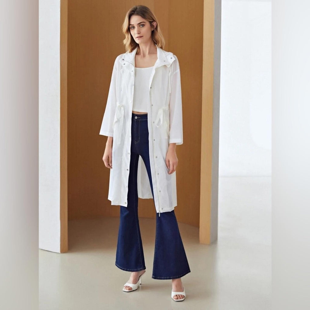 MOTF Lightweight Drawstring Trench Coat in White, Size L New in Packaging
