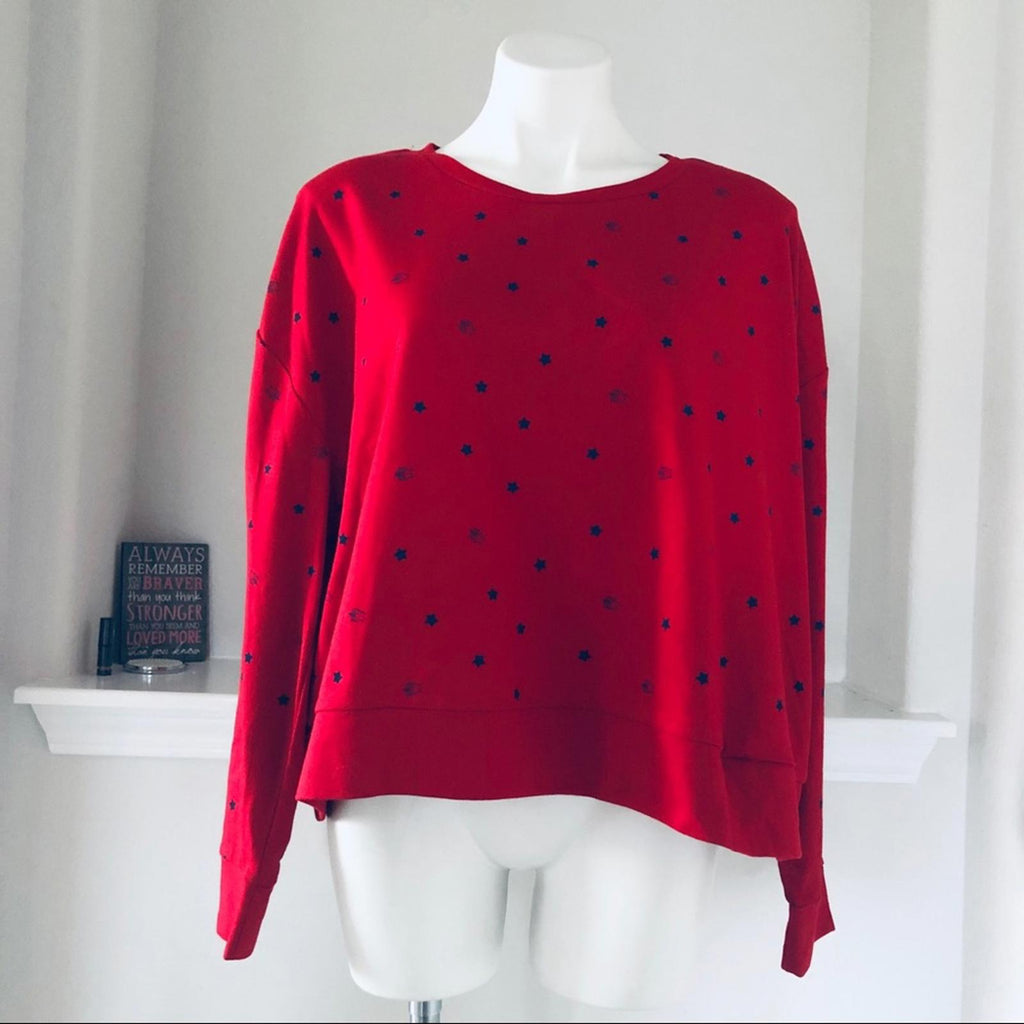 Earl Jeans Star Print Crewneck Sweatshirt, Red & Blue Patriotic Size L New w/Tag