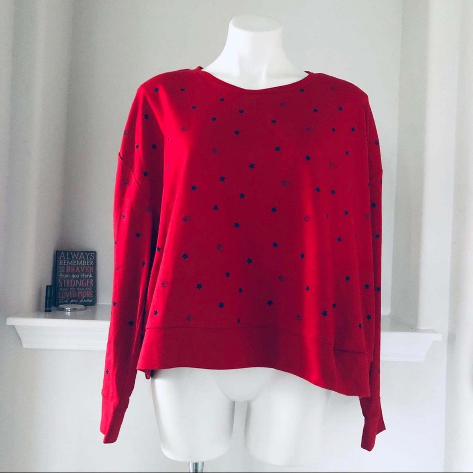 Earl Jeans Star Print Crewneck Sweatshirt, Red & Blue Patriotic Size L New w/Tag