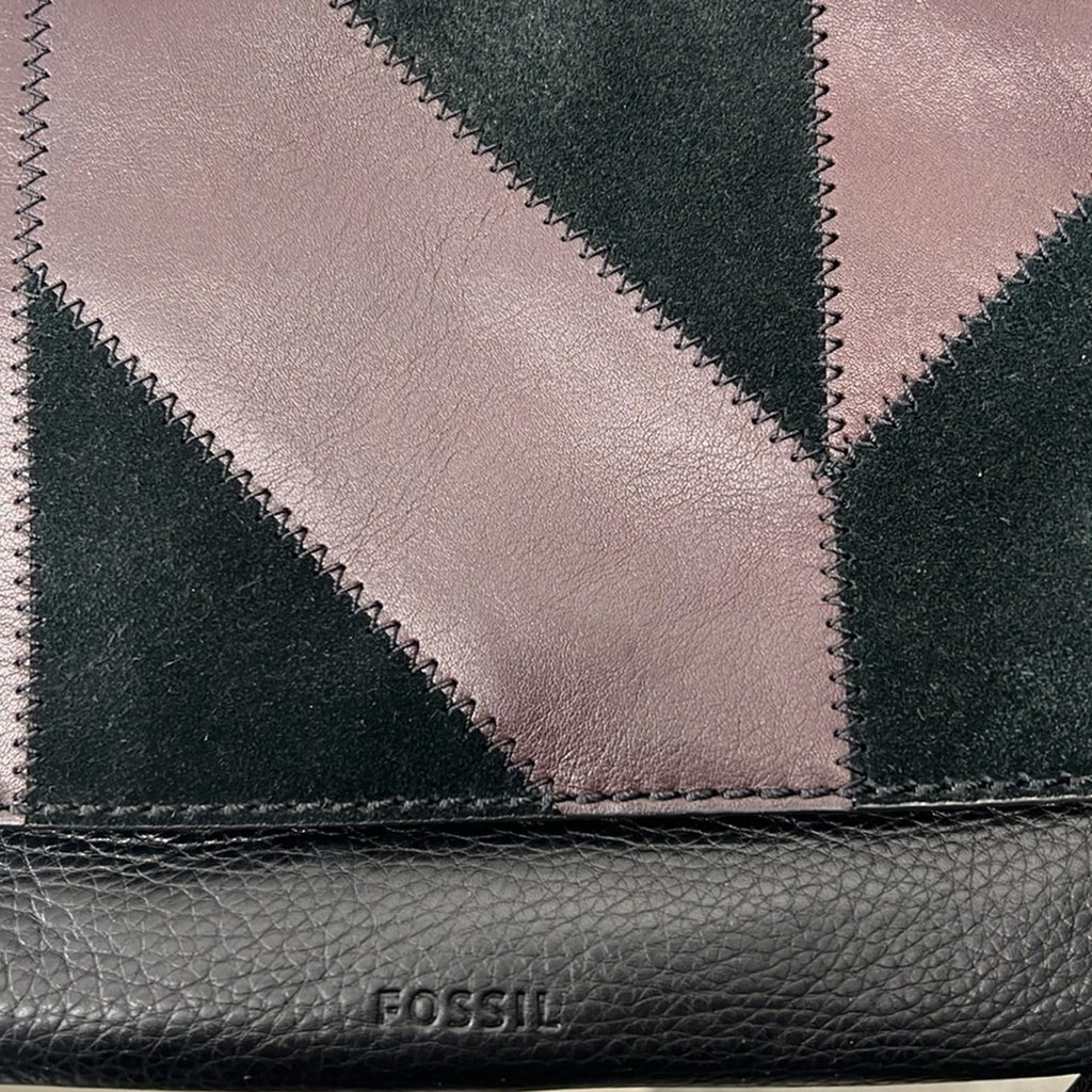 Fossil Aria Cow Hide Leather Shoulder Bag, Patchwork Black & Brown, Retail $178