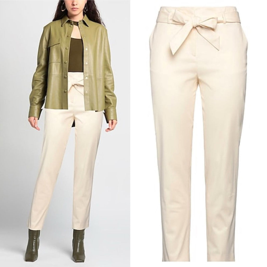 NWT ELEVENTY High-Waisted Ribbed Pants in Cream, Size EU40 | US2 New w/Tag $495