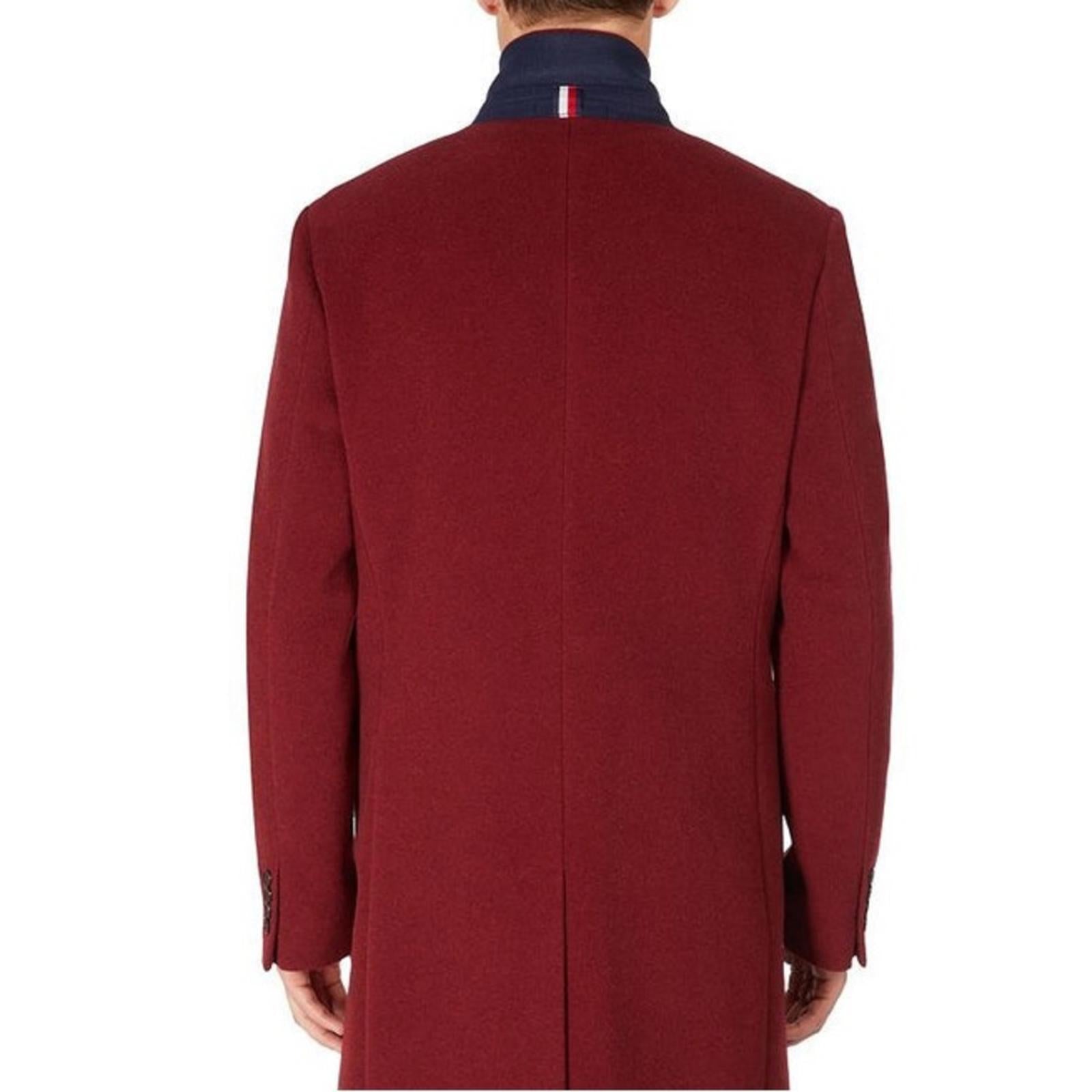 Tommy Hilfiger Addison Wool-Blend Trim Fit Overcoat in Red, Size 44 Short
