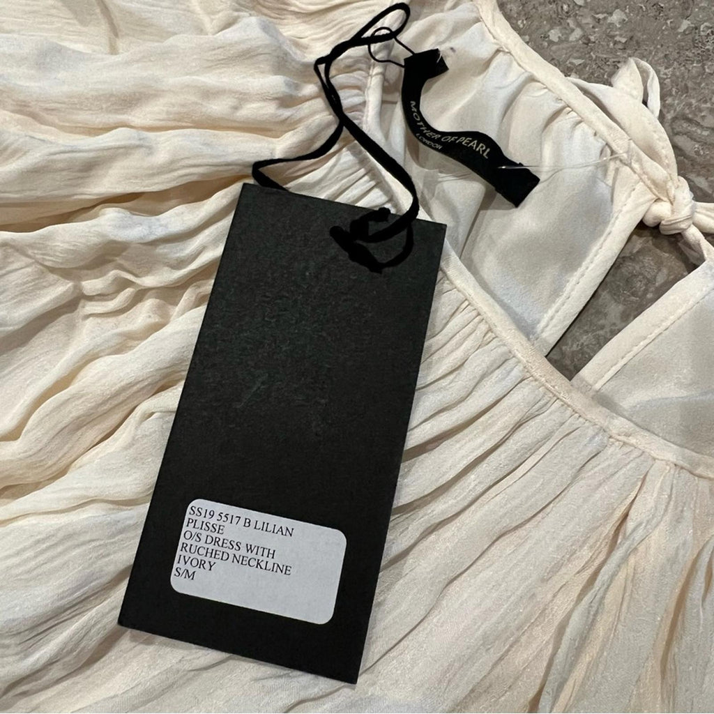 NWT Mother of Pearl Lilian Gathered Crinkled Satin Jacquard Dress Ivory Size S/M
