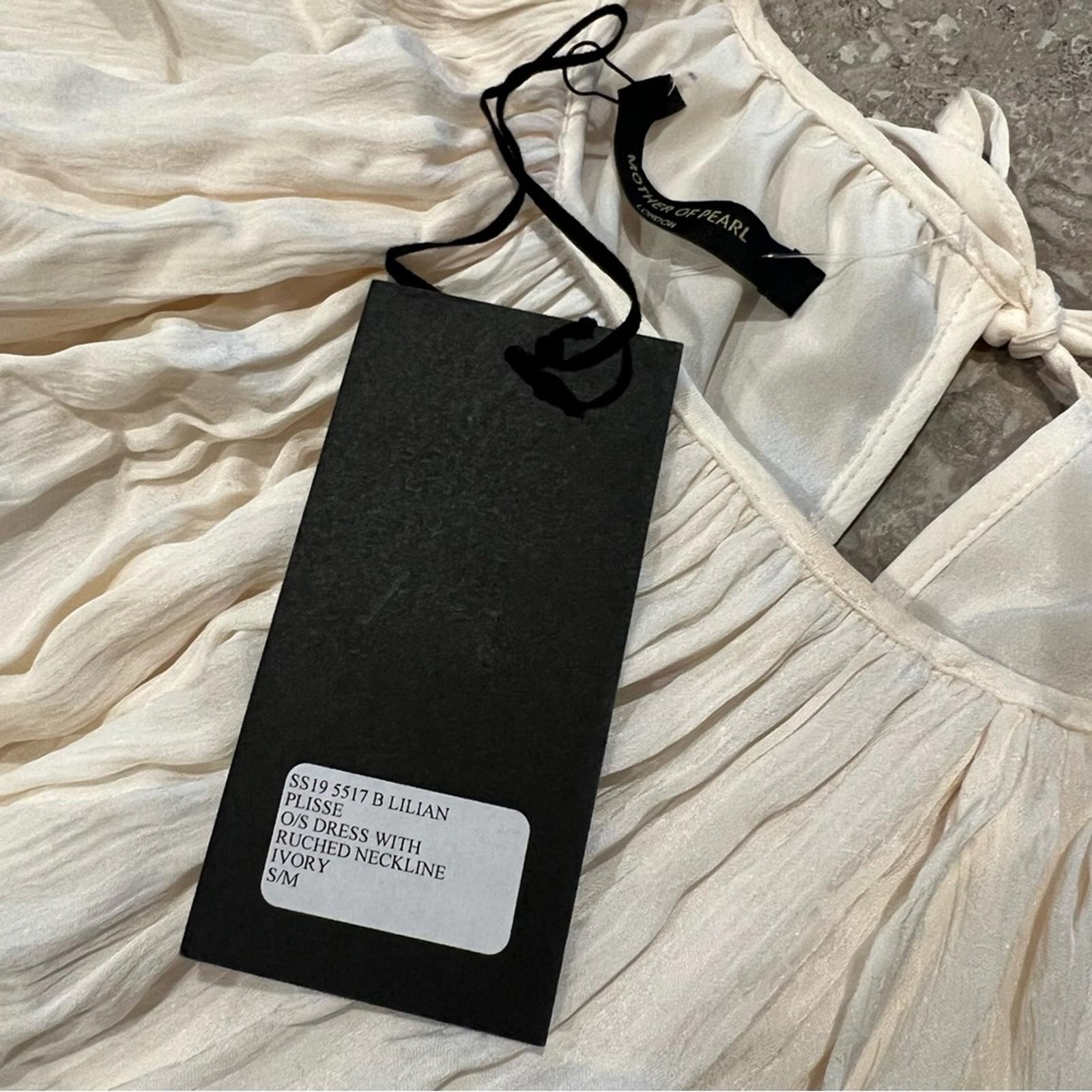 NWT Mother of Pearl Lilian Gathered Crinkled Satin Jacquard Dress Ivory Size S/M