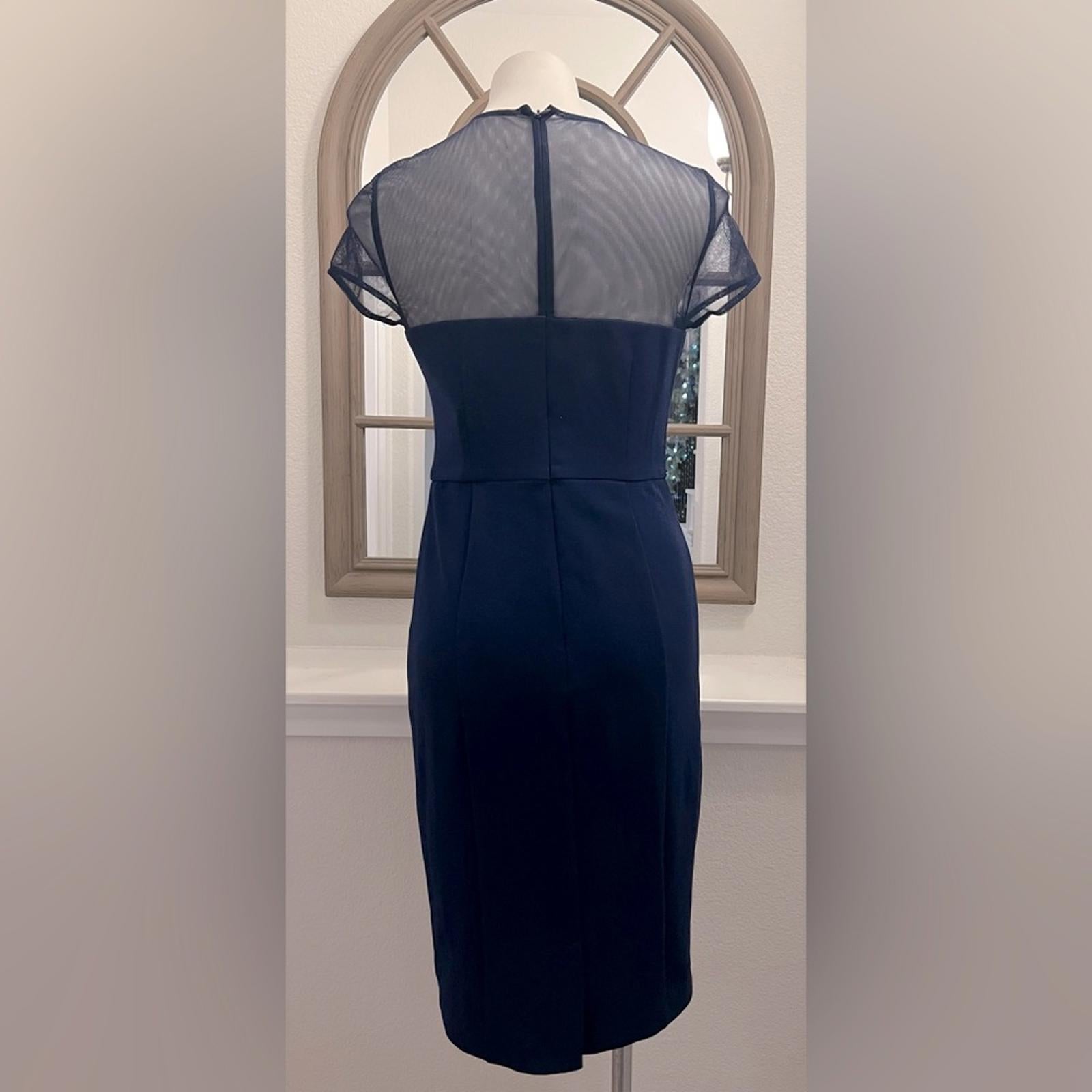 JS Collection Short Sleeve Illusion Cocktail Sheath Dress Navy Size 2 NWT $178
