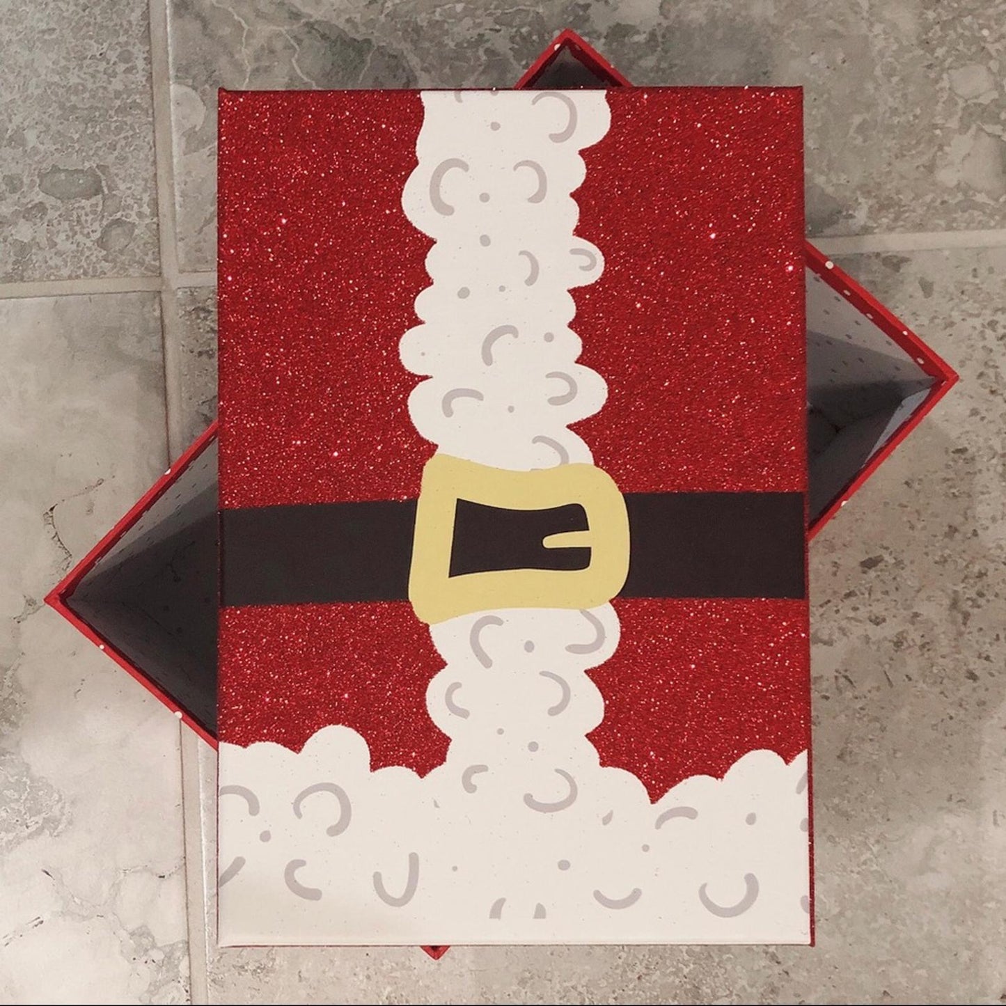 Gift Box Christmas Holiday Storage Red Santa Snowflake Size 9.75”X6.5”X5.0”