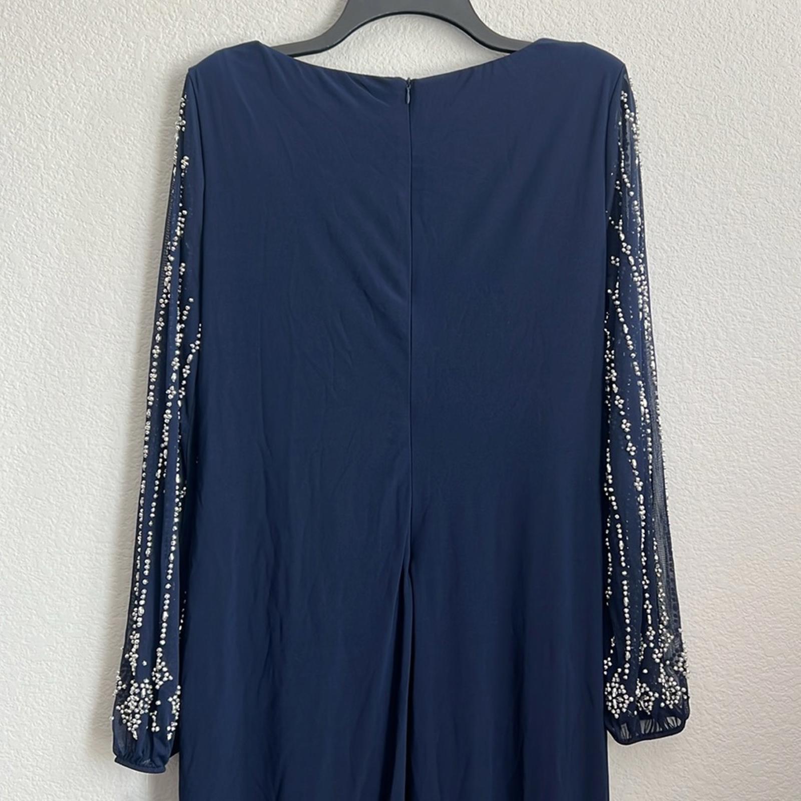 Marina Sheer Beaded Long Sleeve Maxi Dress in Navy, Size 16, New w/Tag