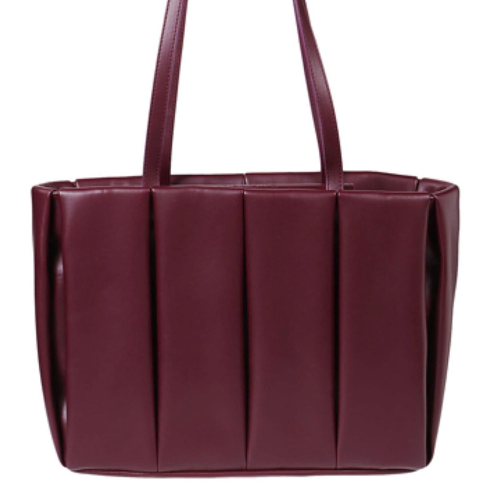 Themoirè Kore Vegan Nappa Quilted Tote (Made in Italy) Burgundy, New w/Tag