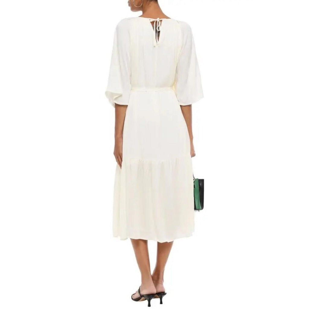 NWT Mother of Pearl Lilian Gathered Crinkled Satin Jacquard Dress Ivory Size S/M