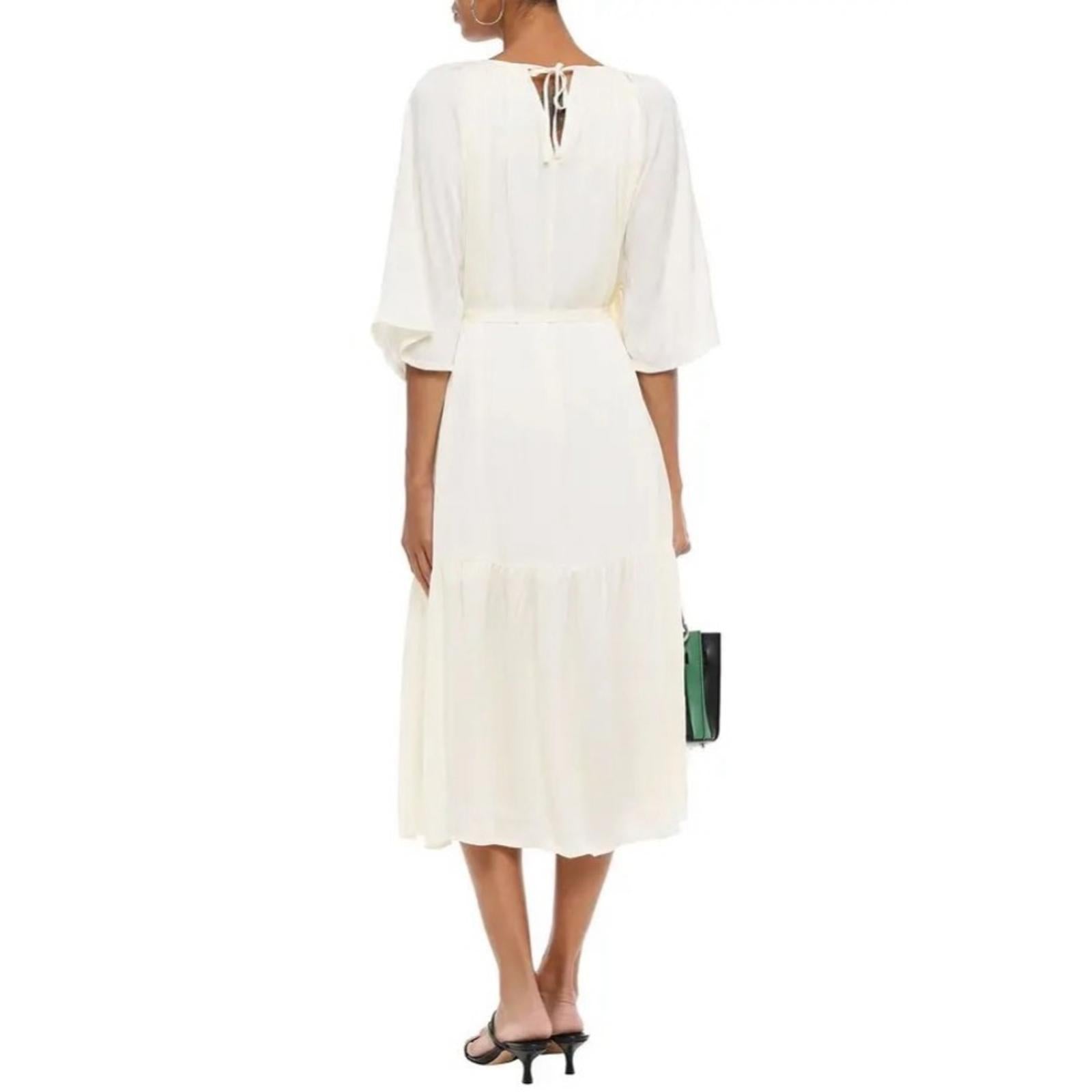 NWT Mother of Pearl Lilian Gathered Crinkled Satin Jacquard Dress Ivory Size S/M