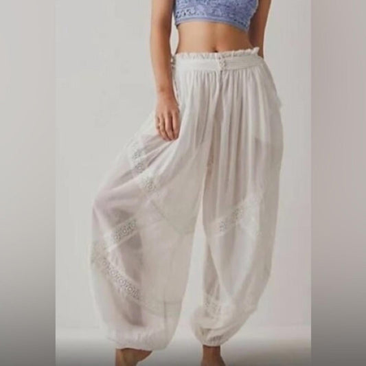 Free People Intimately PINK Cotton Sheer Pants w/Lace Trim, Size M, New w/o Tag