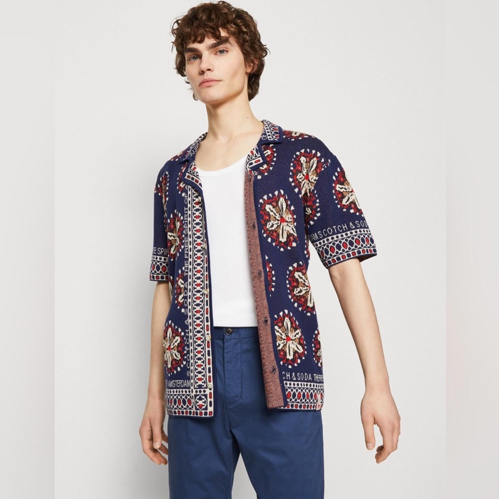 Scotch & Soda Jacquard Short-Sleeve Camp Shirt Textured Pattern Size L New w/Tag