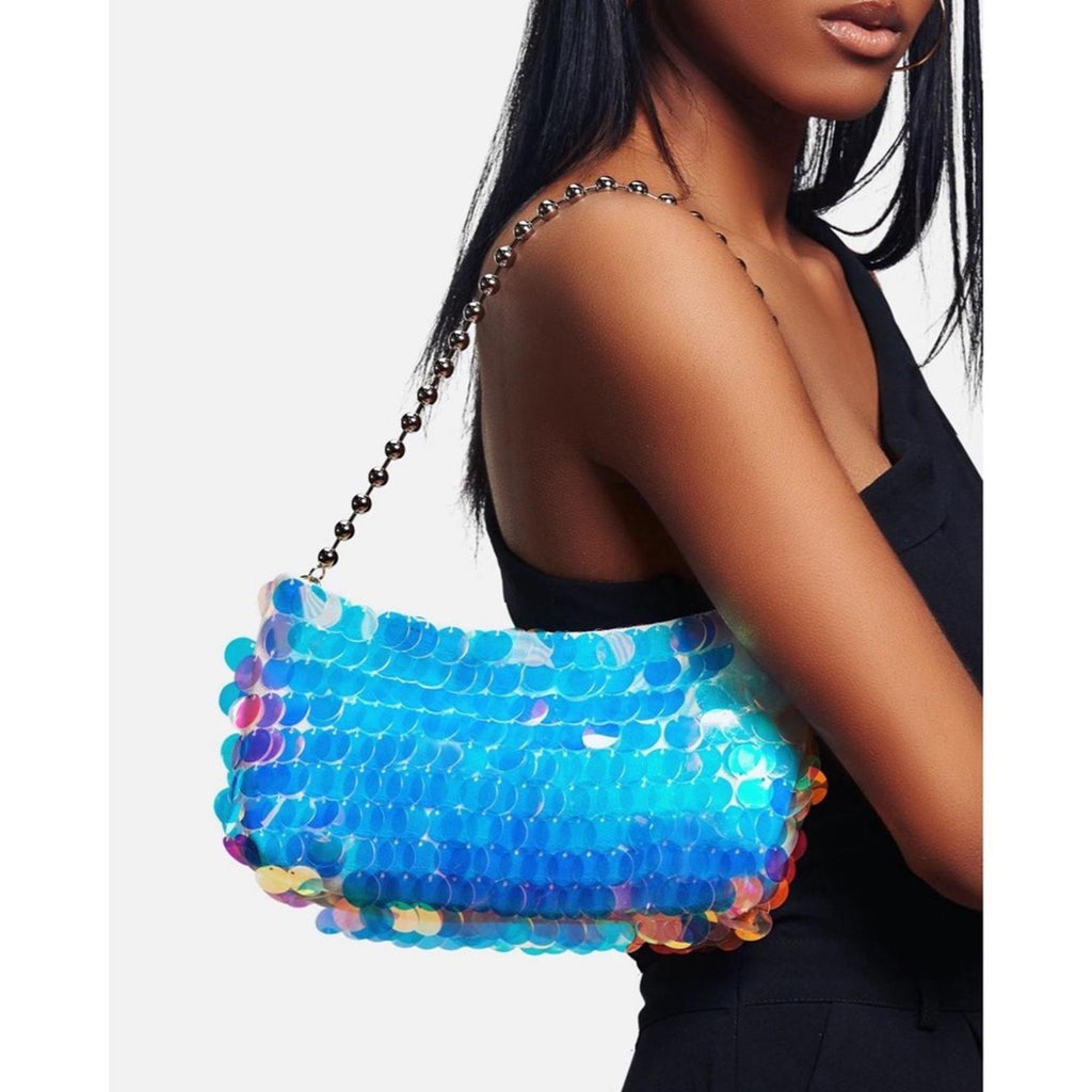 Liselle Kiss Chelsea Ball Chain Shoulder Bag, Iridescent Silver, Made in Italy