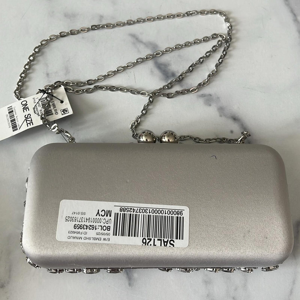 I.N.C. East West Embellished Small Minaudiere in Silver Metallic, NWT
