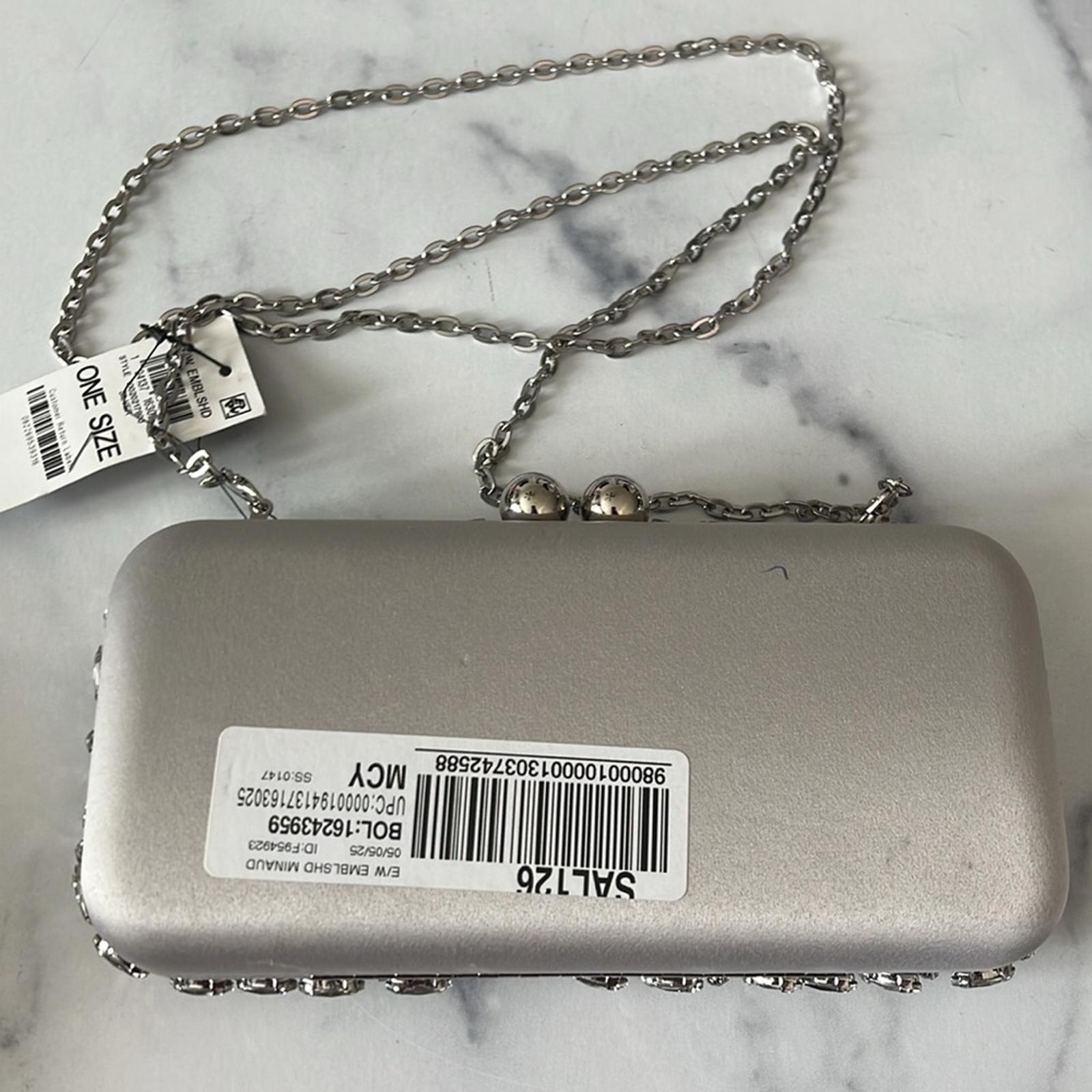 I.N.C. East West Embellished Small Minaudiere in Silver Metallic, NWT