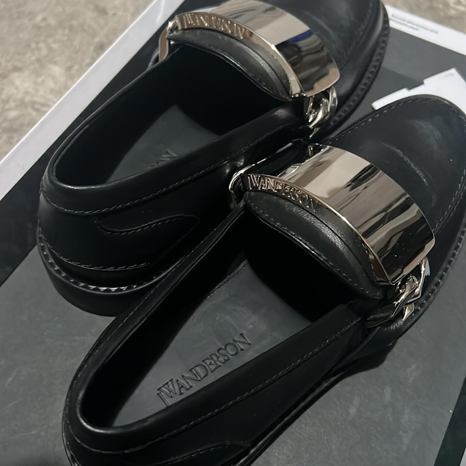 JW Anderson Logo-Engraved Leather Loafers in Black, Size 41 NEW in Box + DustBag