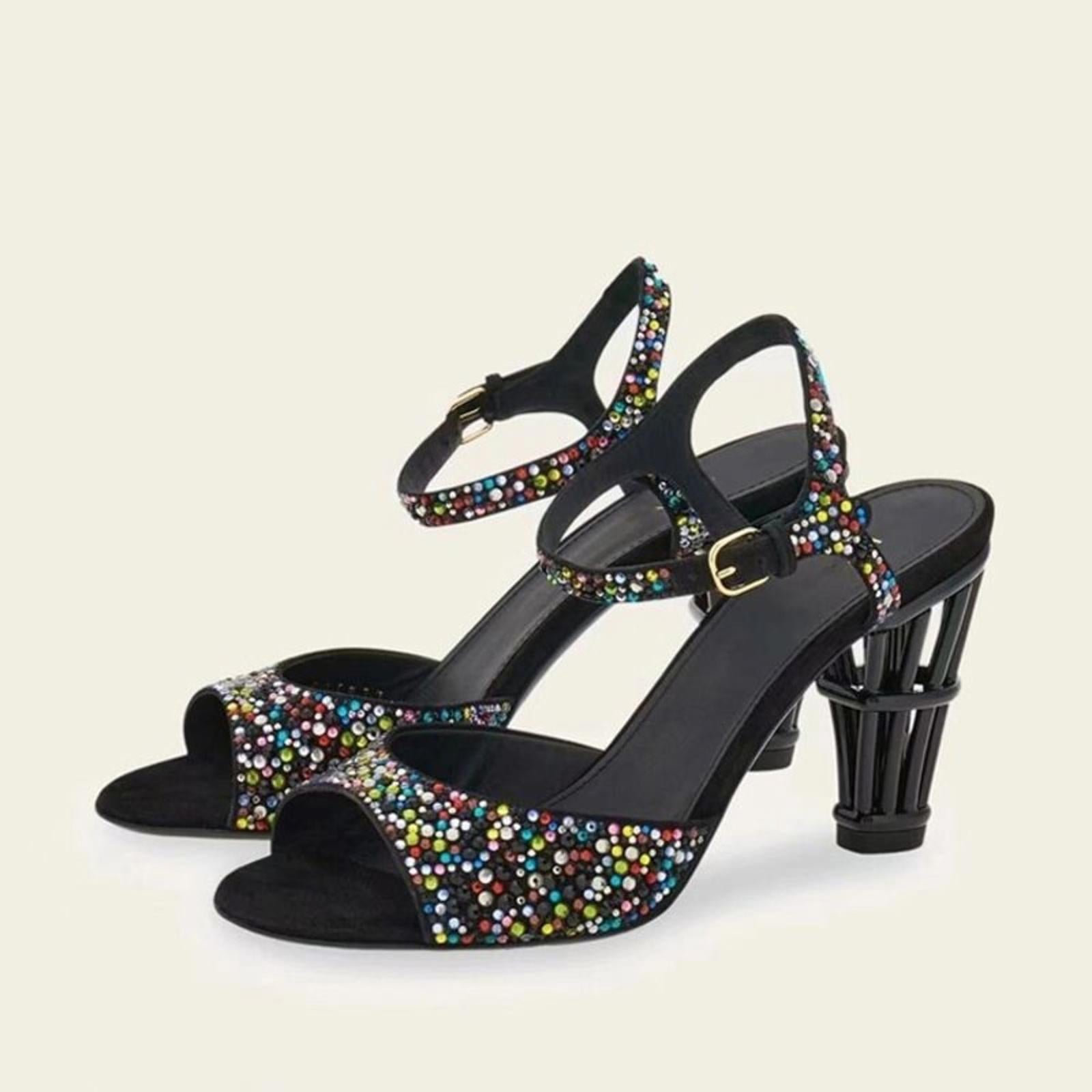 Ferragamo Nikla 85 Embellished High Heel Sandals in Black, NEW, Size 6 $1,350