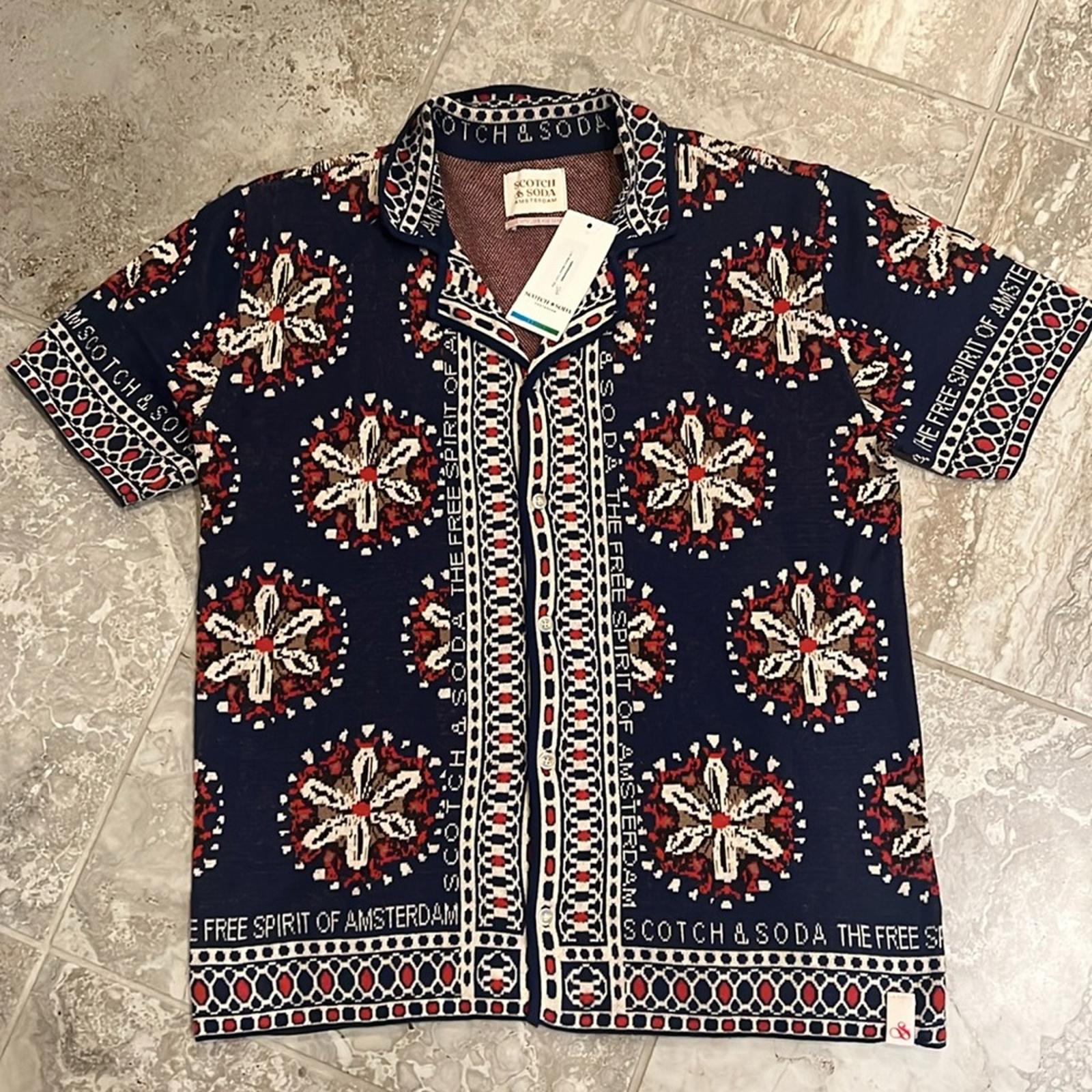 Scotch & Soda Jacquard Short-Sleeve Camp Shirt Textured Pattern Size L New w/Tag