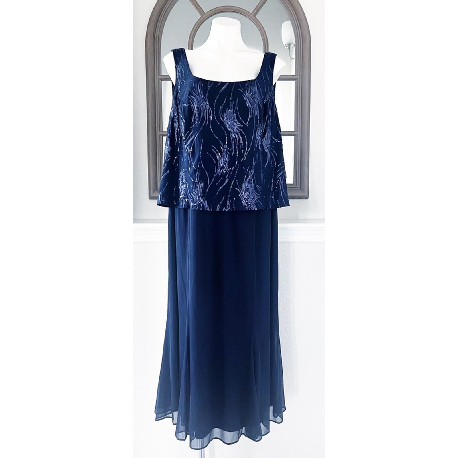 Alex Evenings Navy Chiffon Dress w/Sequin Embellished Overlay Size 20W New w/Tag