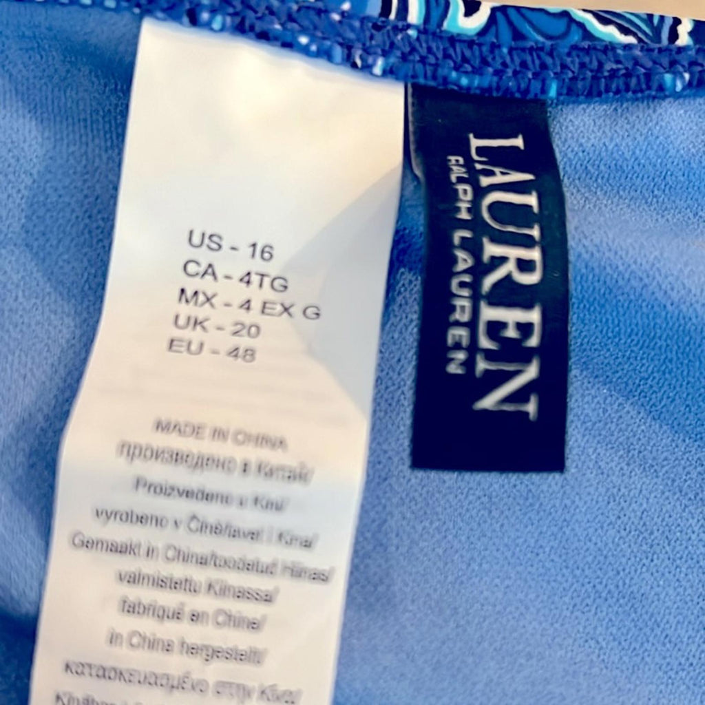 NWT Lauren Ralph Lauren Swim Blue Bandana Paisley Ring Hipster Bikini Bottom, 16