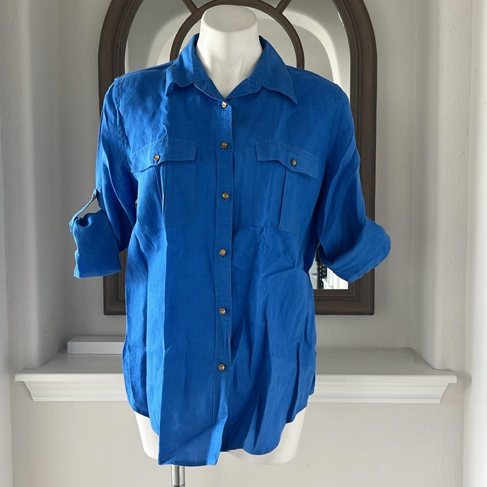 Lauren Ralph Lauren LINEN Blue Shirt Size L EXCELLENT!