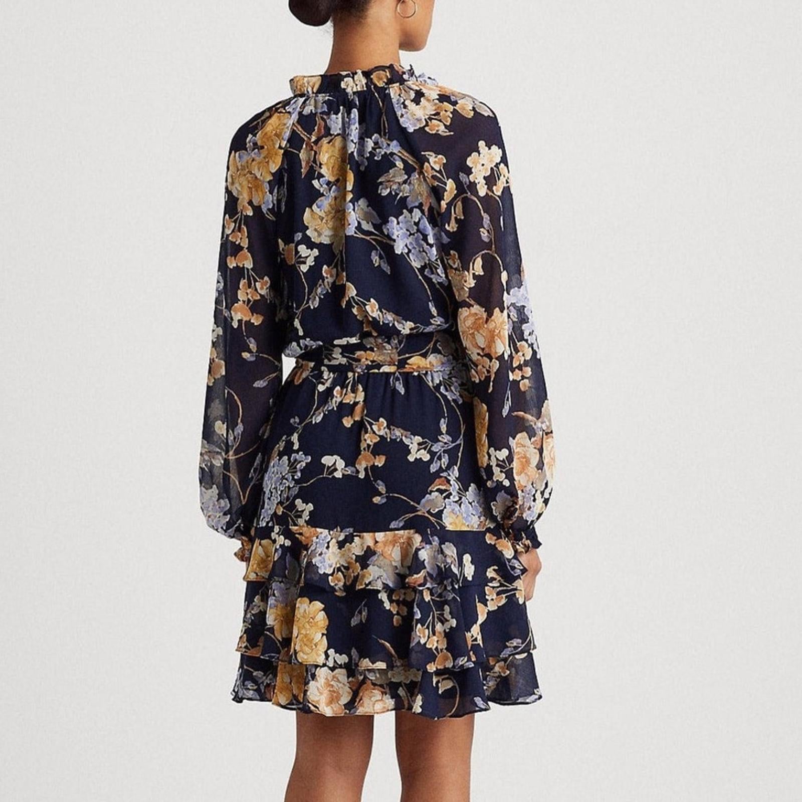 Lauren Ralph Lauren Floral Belted Crinkle Georgette Dress, Plus Size 22W NWT