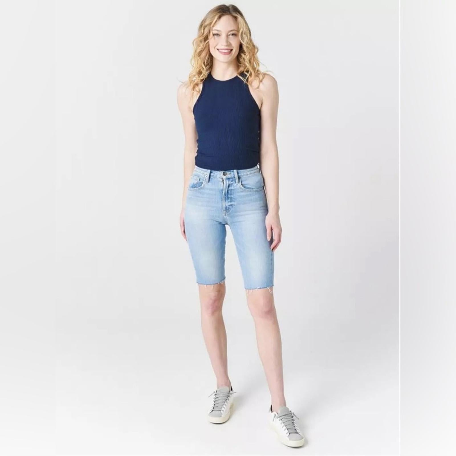 FRAME Denim Le Vintage Bermuda Raw Edge Jean Shorts in Blue Size 23 NWT $195
