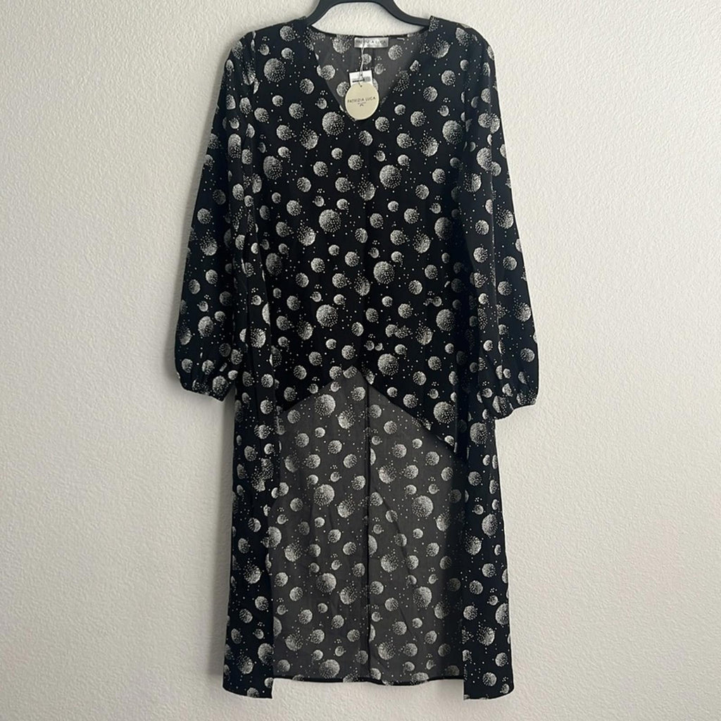 Patrizia Luca Oversized Geometric Moon Print Hi-Low Tunic, Black/White XS NWT