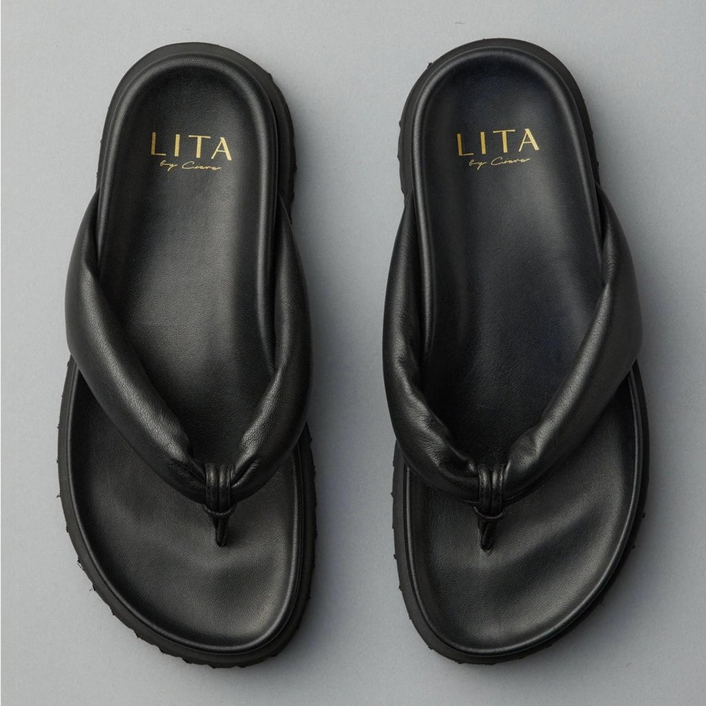 LITA by Ciara (Made in Italy) Lug Sole Thong Sandals, Black Size 42 EXCELLENT!
