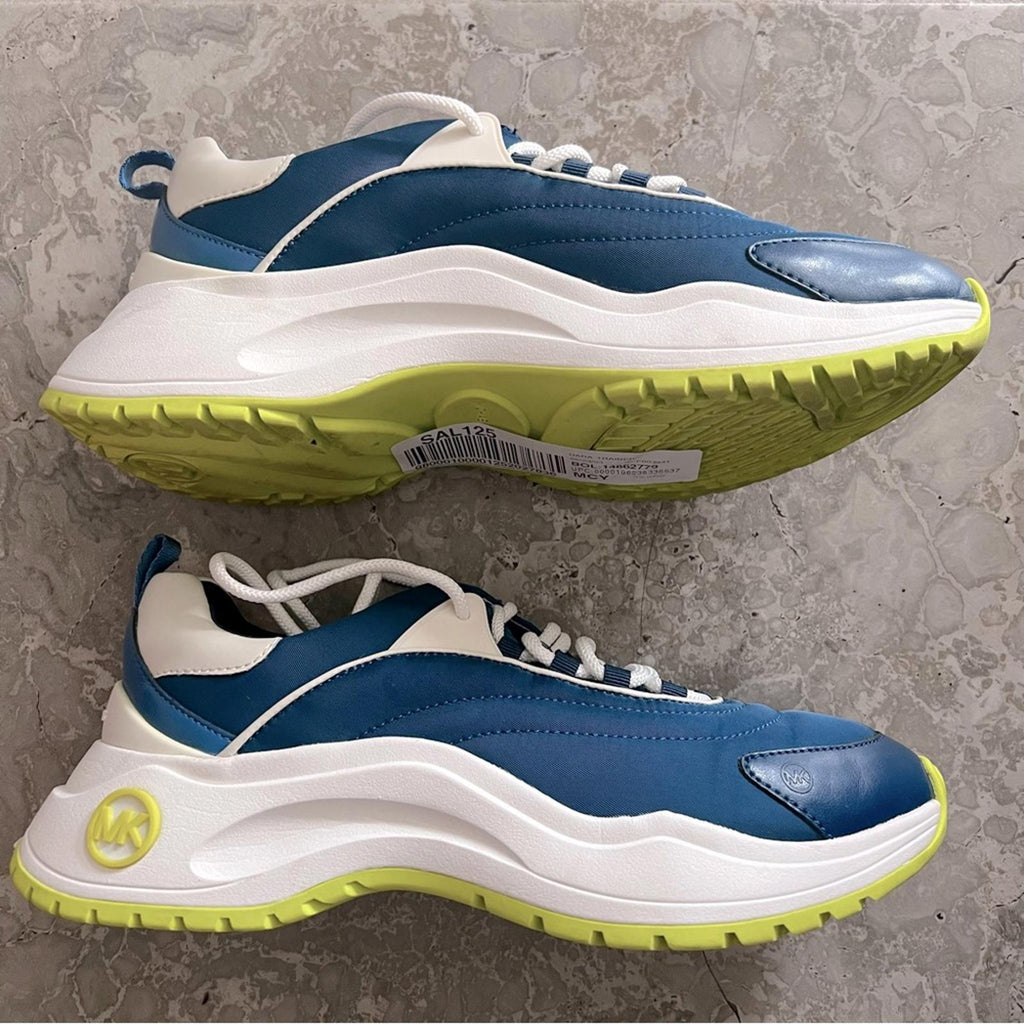 Michael Kors Dara Color-Block Nylon Trainers, River Blue Size 8.5M Retail $195
