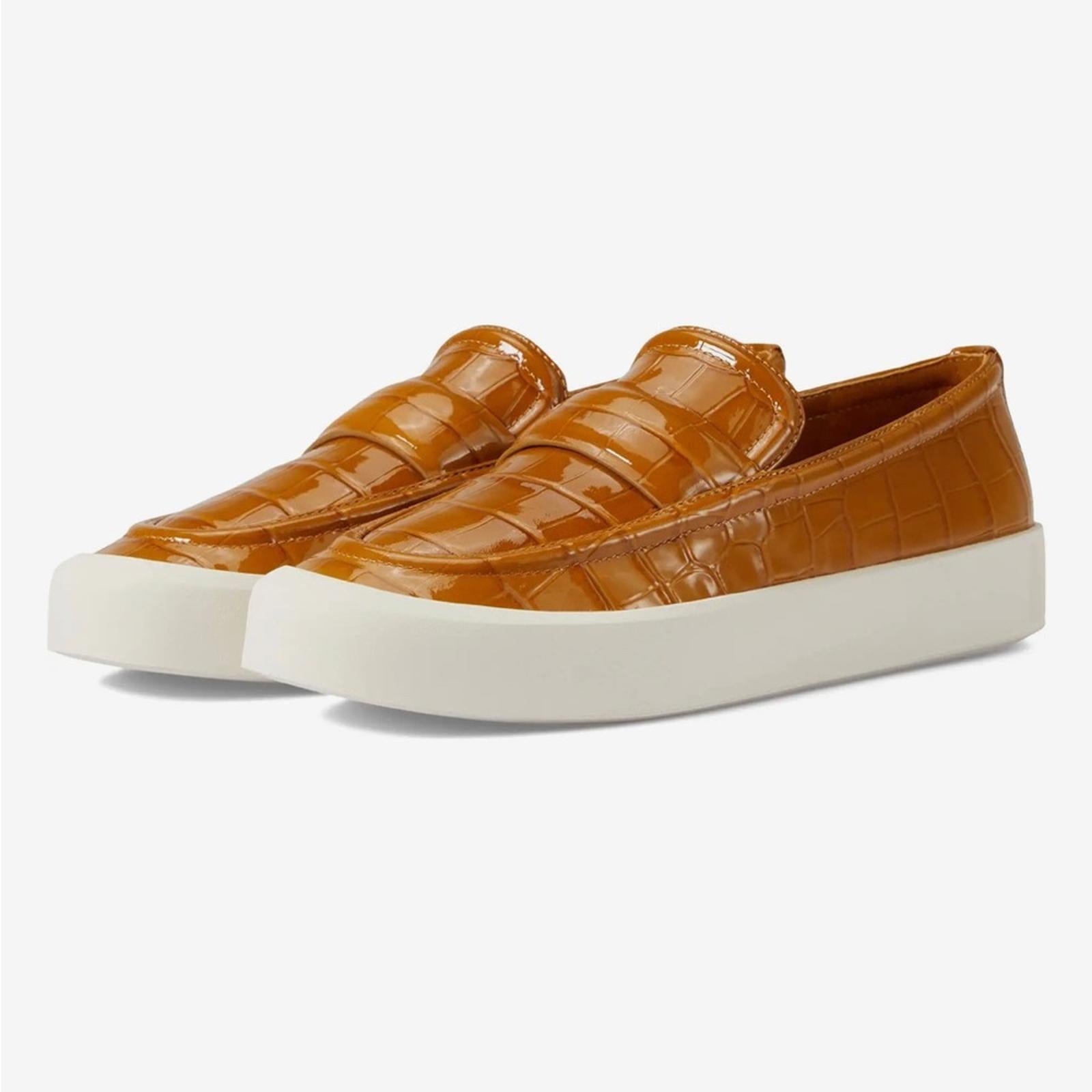VINCE Ghita Loafer Croc Embossed Sneakers, Dark Gold Size US 7M in Box $250