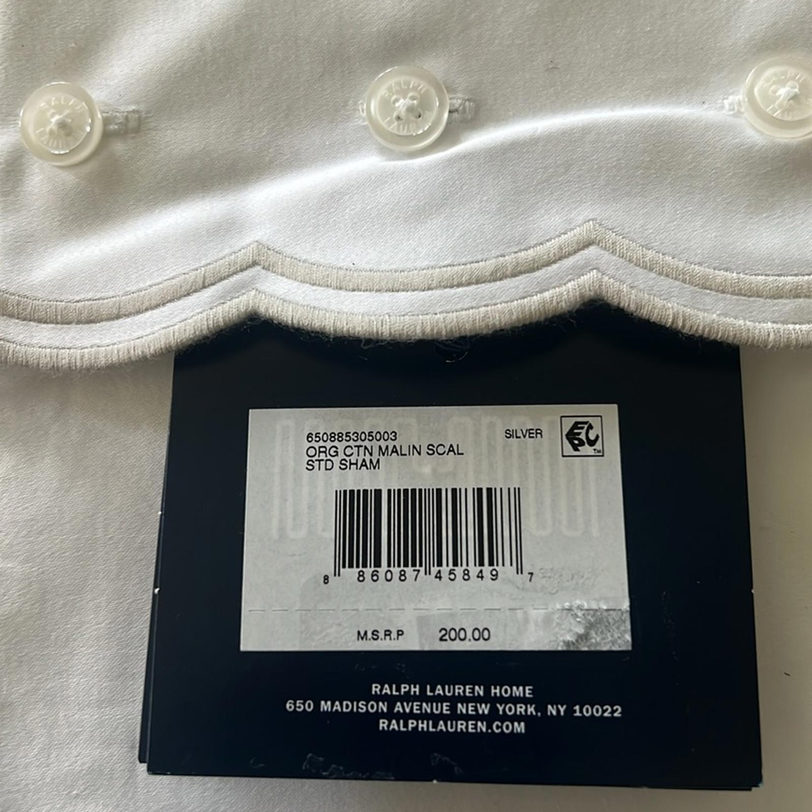 Ralph Lauren Organic Cotton Malin Scallop Standard Sham in White/Silver NEW $200