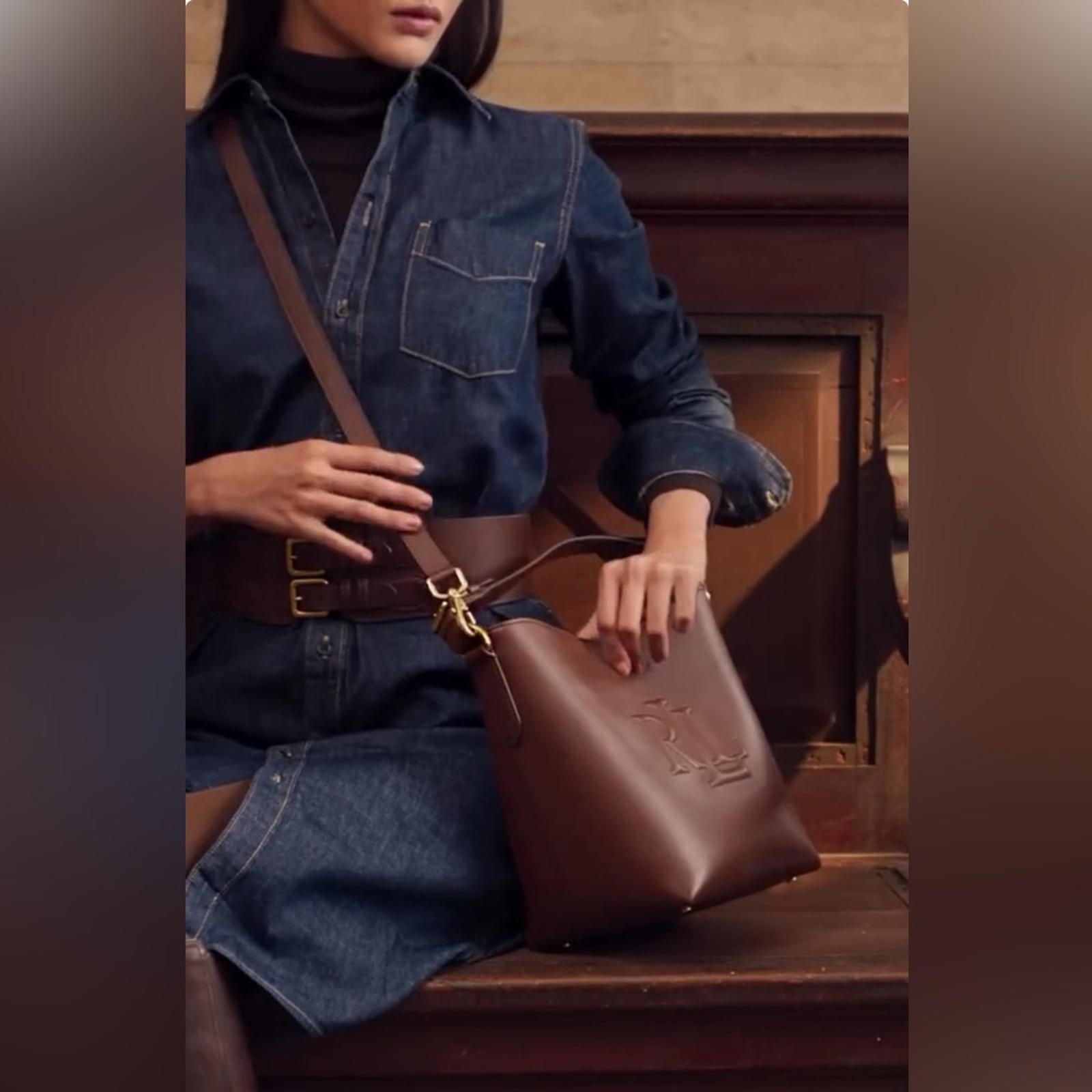 Lauren Ralph Lauren Leather Medium Witley Bucket Bag in Dark Mahogany, NEW
