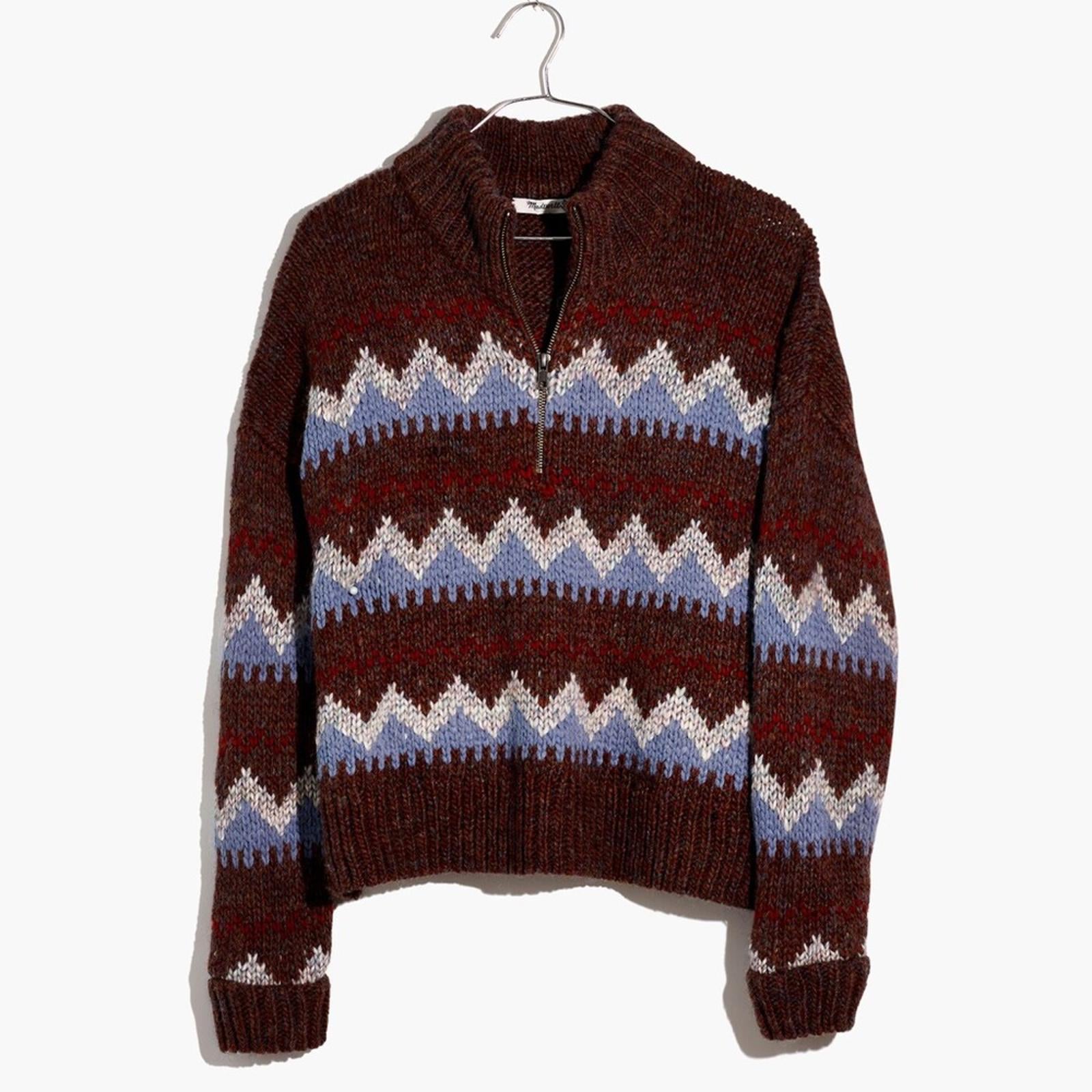 Madewell Stowe Fair Isle Half-Zip Sweater, Size XL New w/Tag