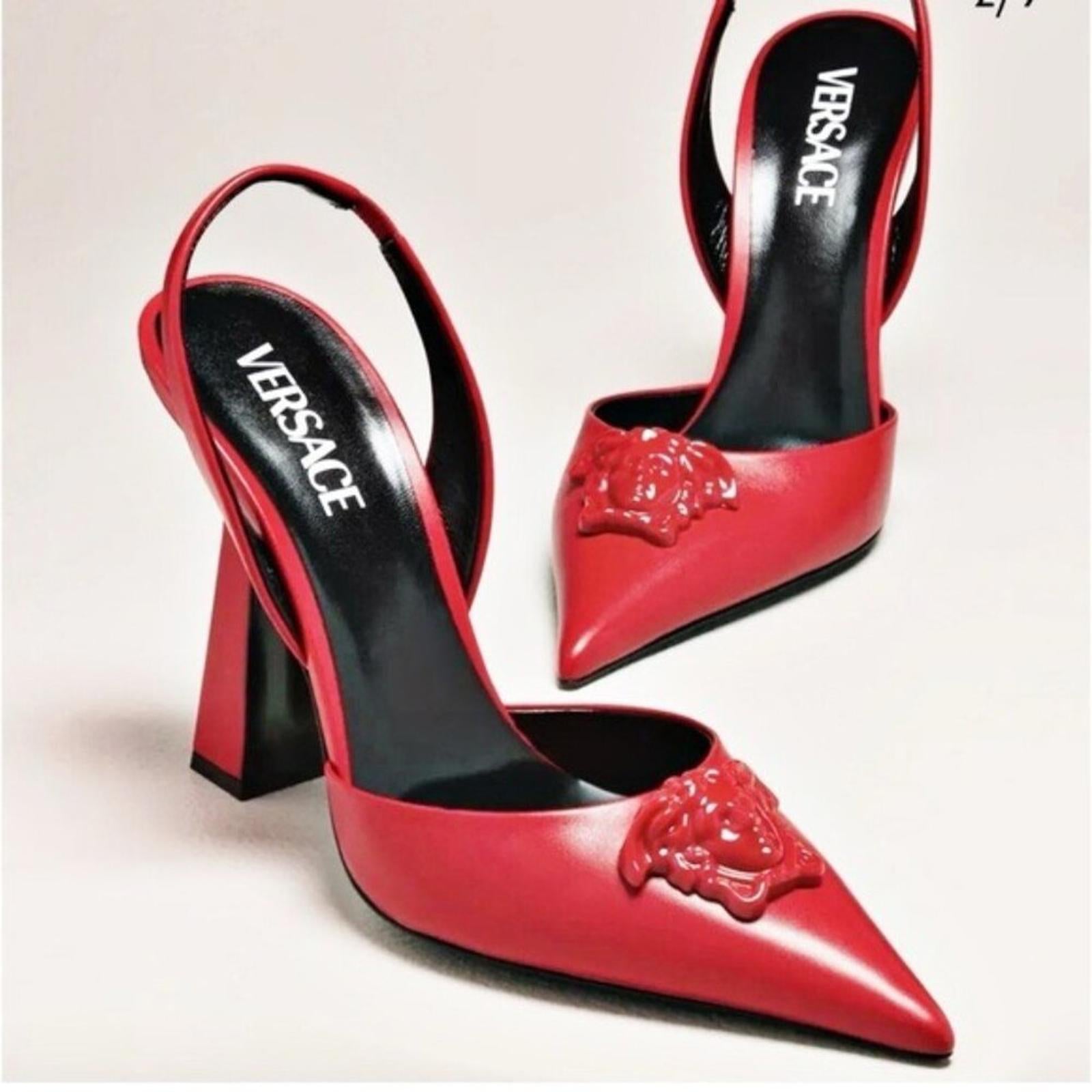 NEW Versace La Medusa Slingback Pumps/Heels in Red, Size 36.5 New in Box $1250