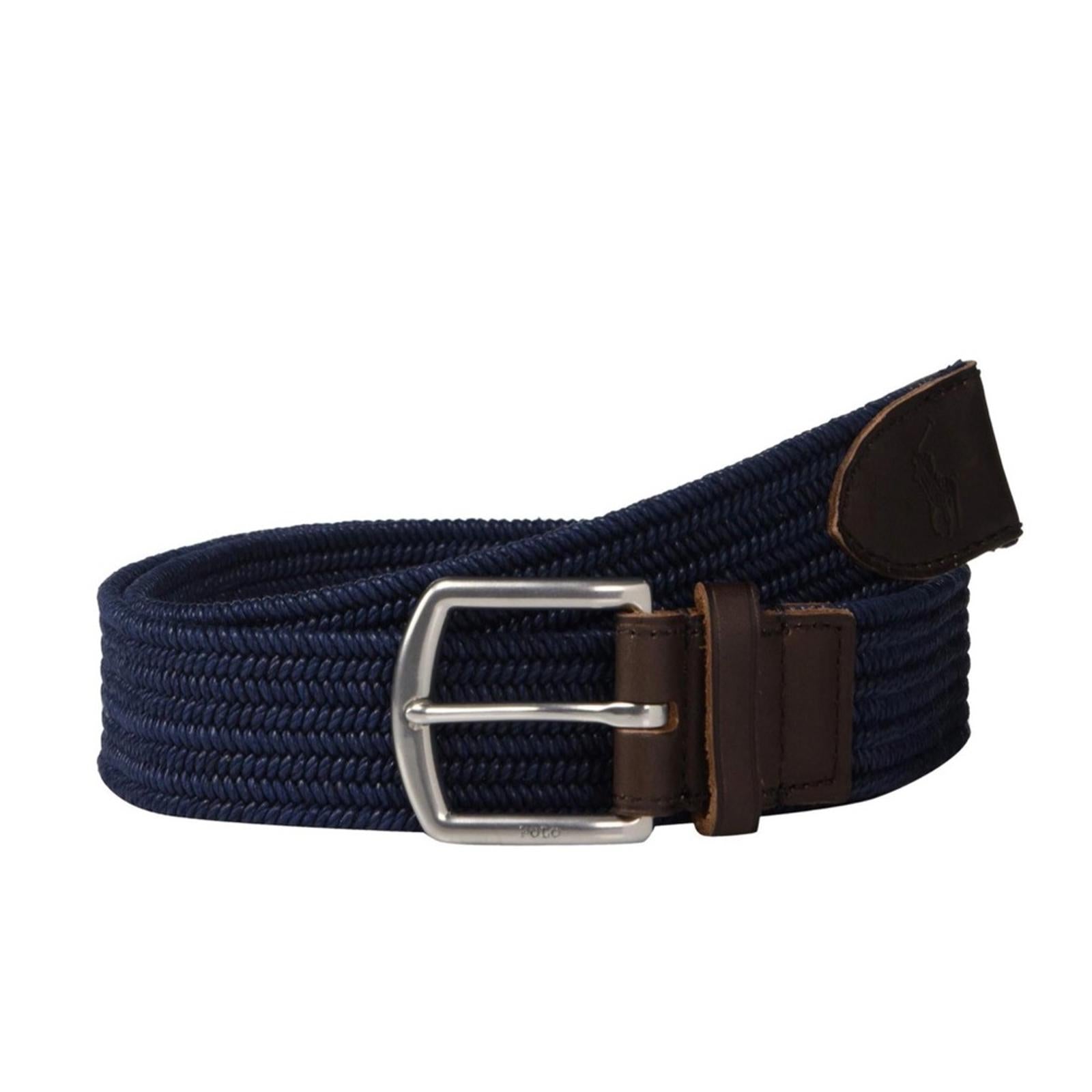 Polo Ralph Lauren 35MM Braided Stretch Buckle Belt in Navy, Size M Retail $89.50