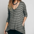 Free People Sunset Park Grey Oversized Striped Waffle Thermal Sweater Size M NWT
