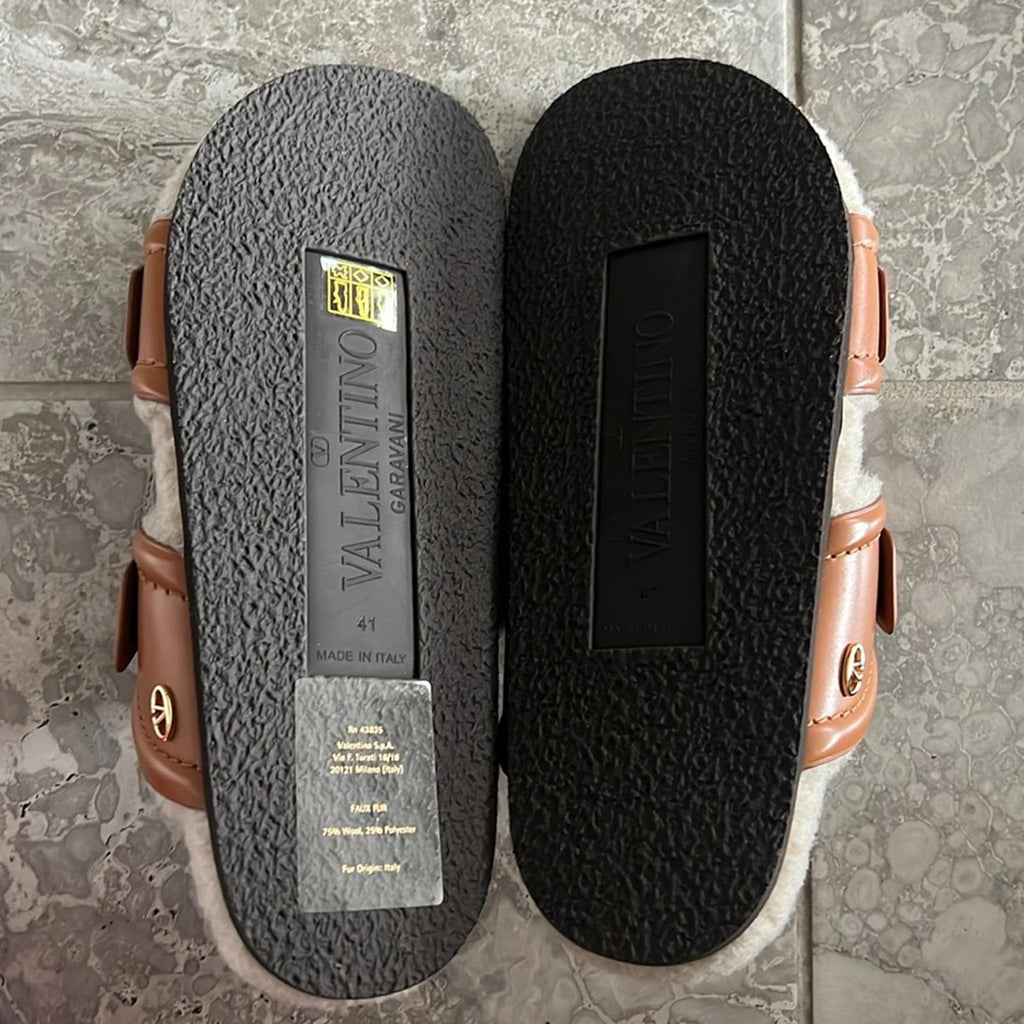 Valentino Garavani Women's Double Buckle Fleece Lined Sandals, Size 41 w/Dustbag