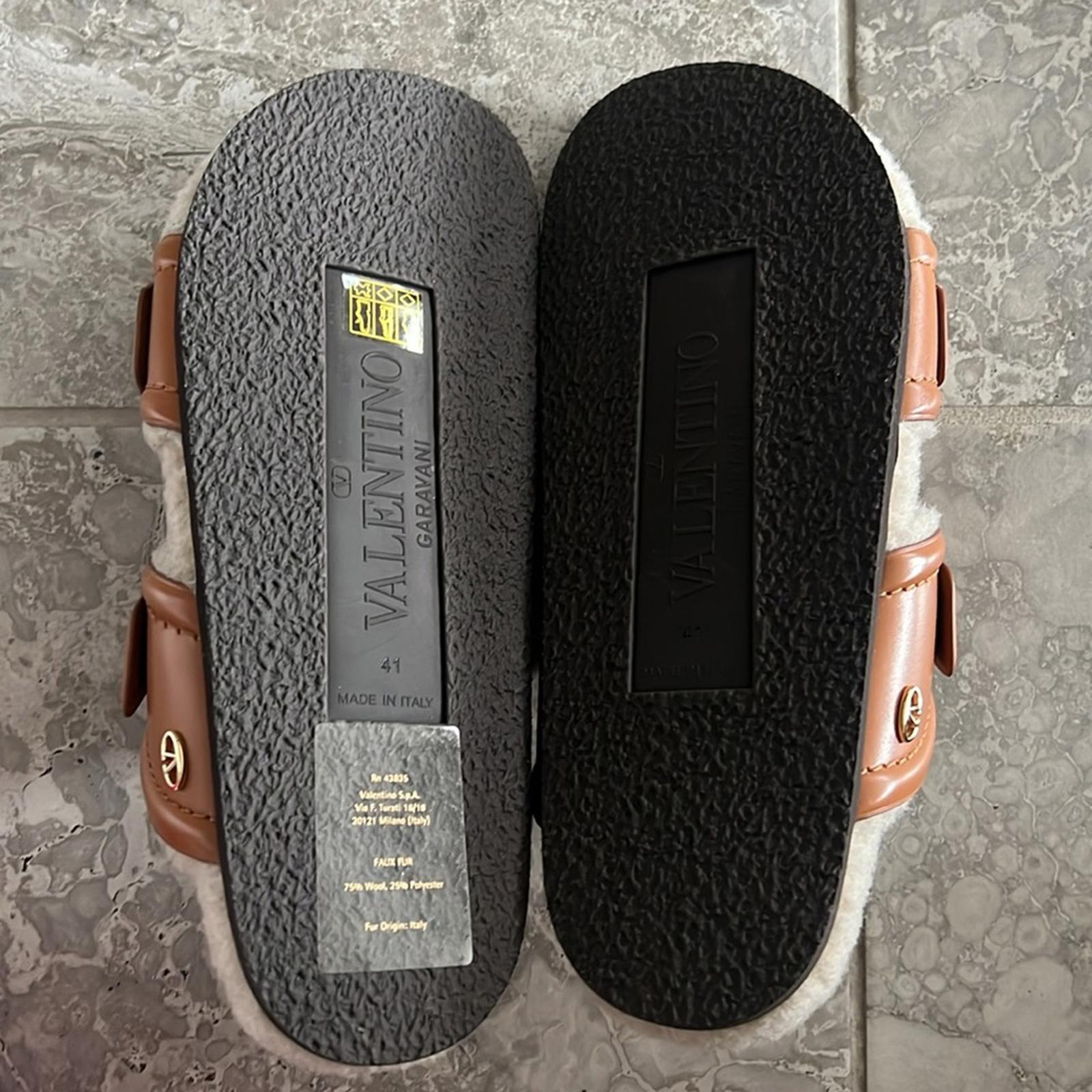 Valentino Garavani Women's Double Buckle Fleece Lined Sandals, Size 41 w/Dustbag