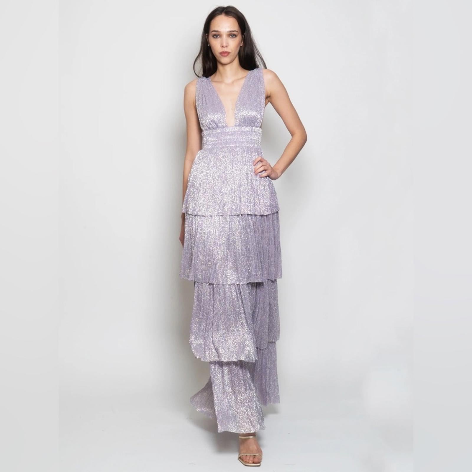Sabina Musayev Alpha Pleated Knit Layered Maxi Dress, Lilac/Purple Size XL NEW