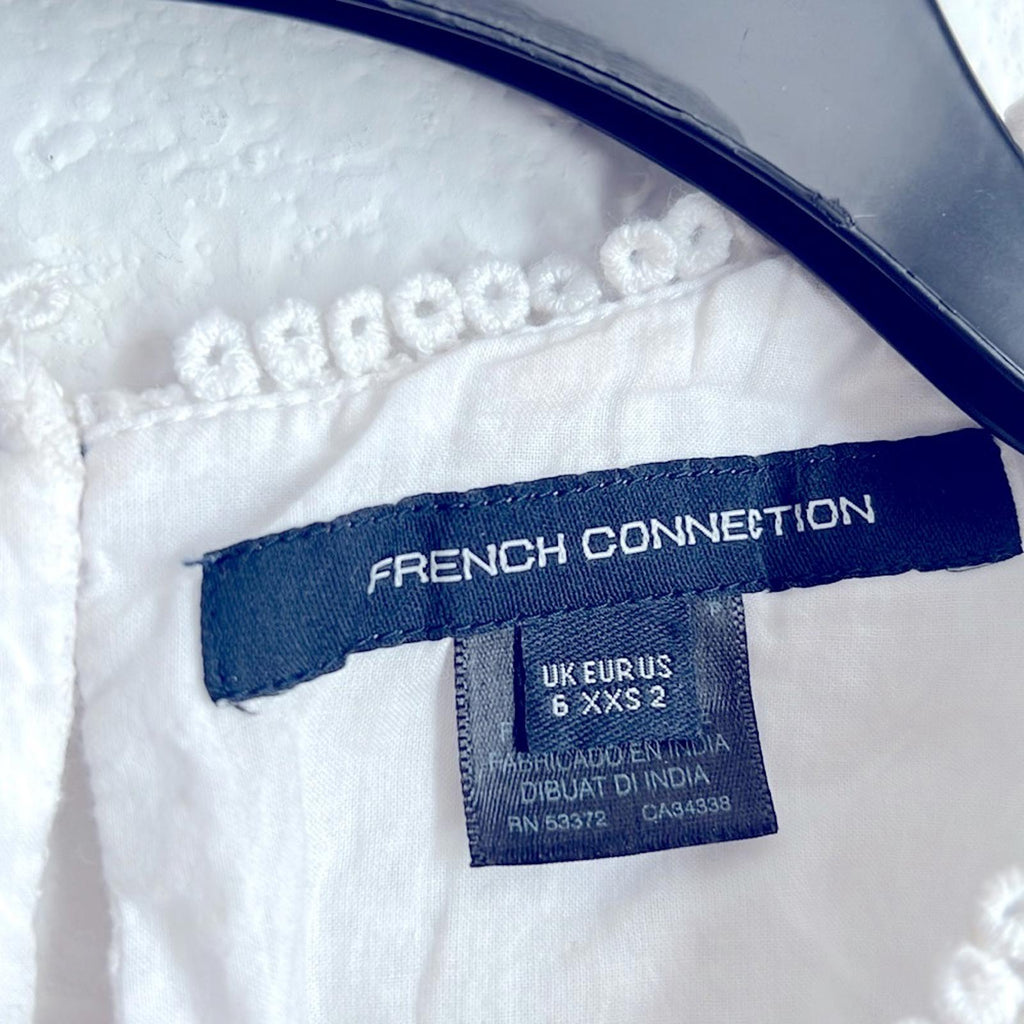 French Connection Esse Cotton Eyelet Cutout Dress in Linen White, NWT, Size 2
