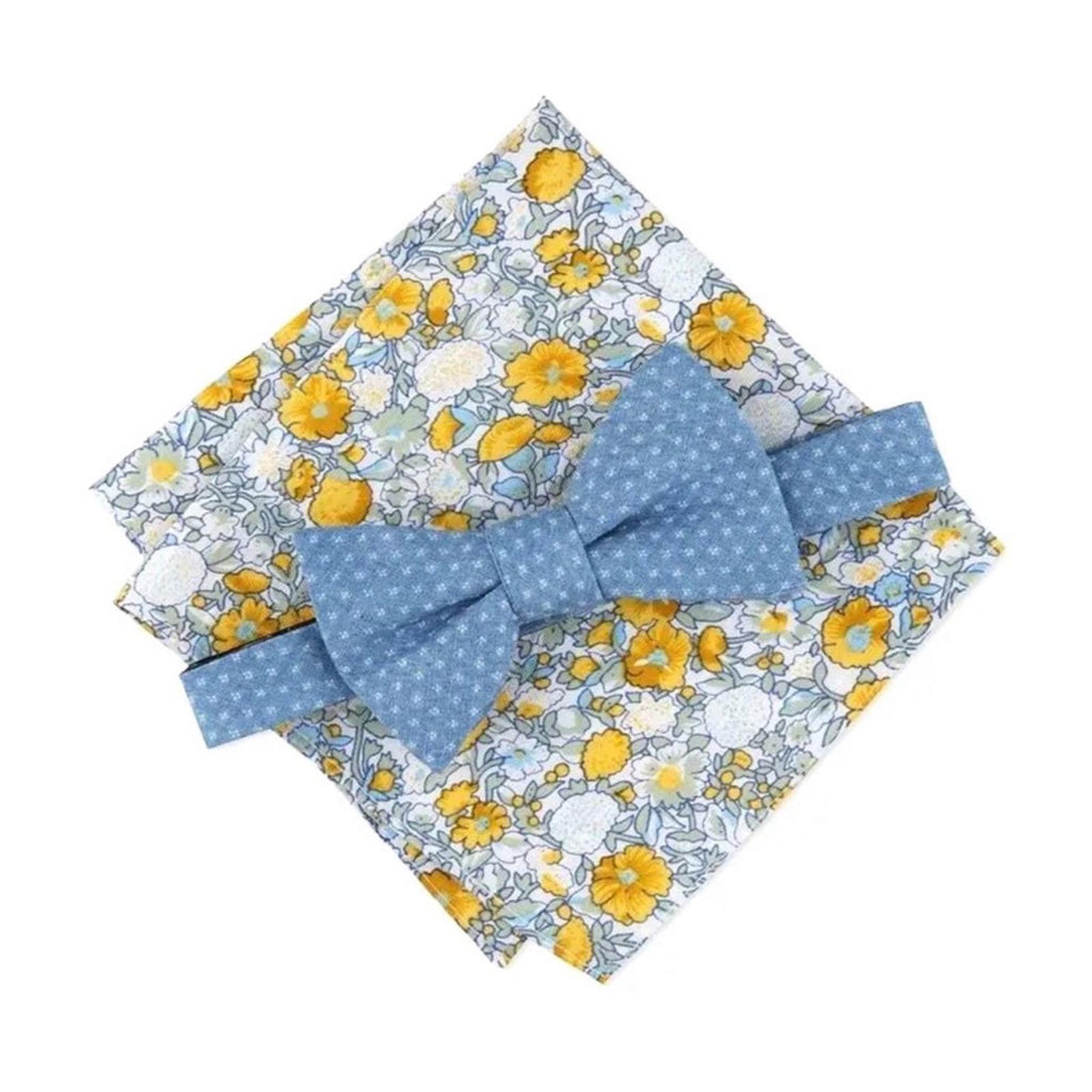 Bar III Bowtie & Pocket Square, Blue Diamond & Floral Style 13S22-1000 New w/Tag