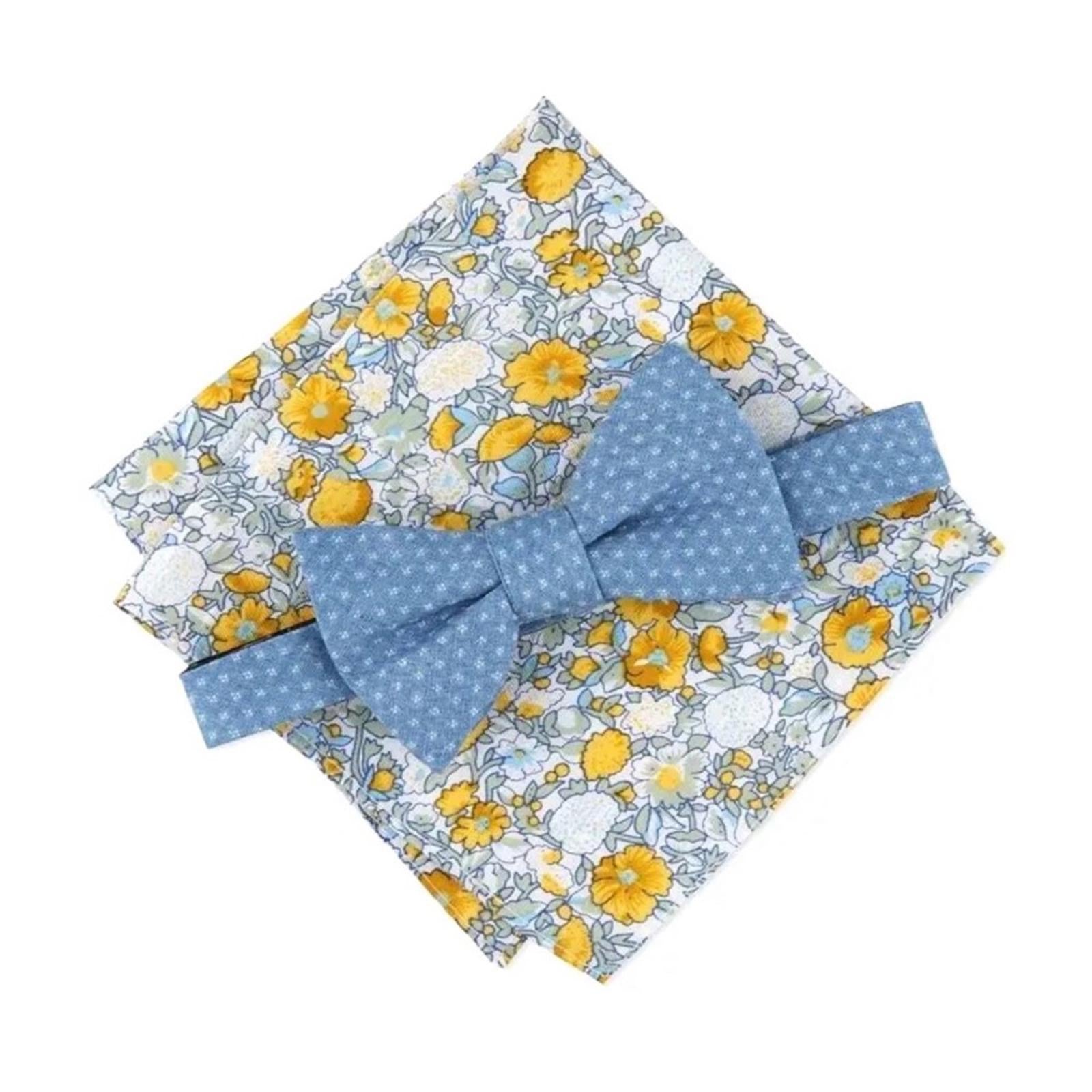 Bar III Bowtie & Pocket Square, Blue Diamond & Floral Style 13S22-1000 New w/Tag