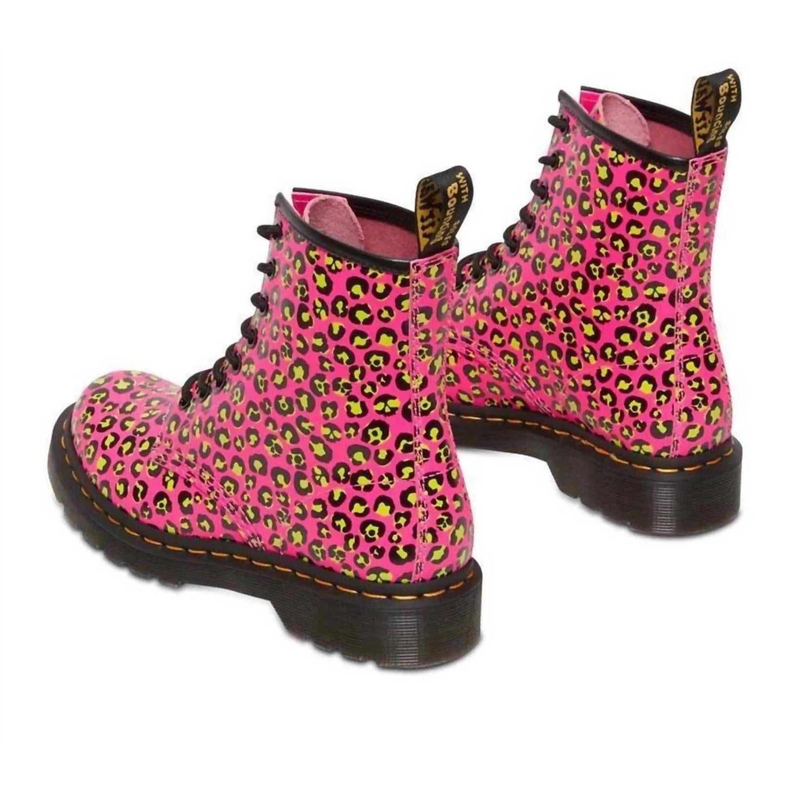 Dr Martens 1460 Leopard Smooth Leather Lace Up Boots, Pink Size 8 New w/o Box