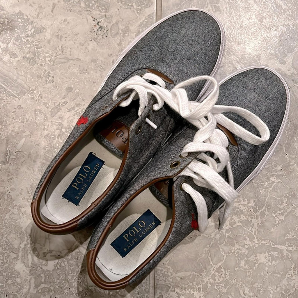 Polo Ralph Lauren Men’s Casual Lace-Up Sneakers Grey w/White Lace Size 8.5