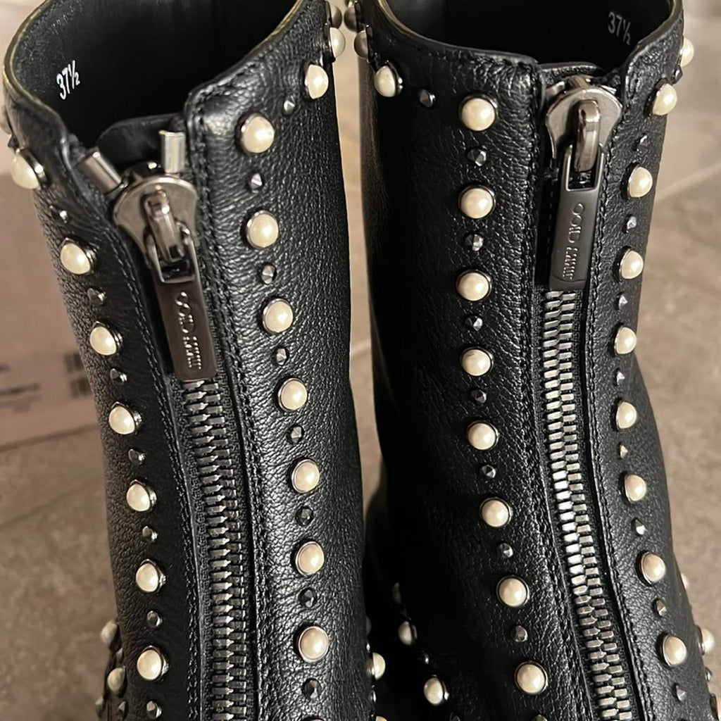 Jimmy Choo Nola Embellished Ankle Boots in Black Size 37.5 New + DustBag $1395