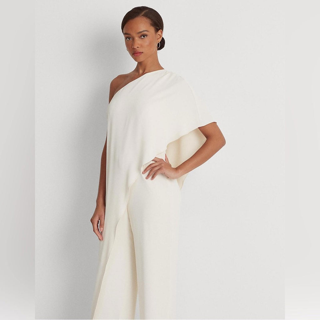 Lauren Ralph Lauren Cape One-Shoulder Jumpsuit in Cream, Size 10 Retail $265