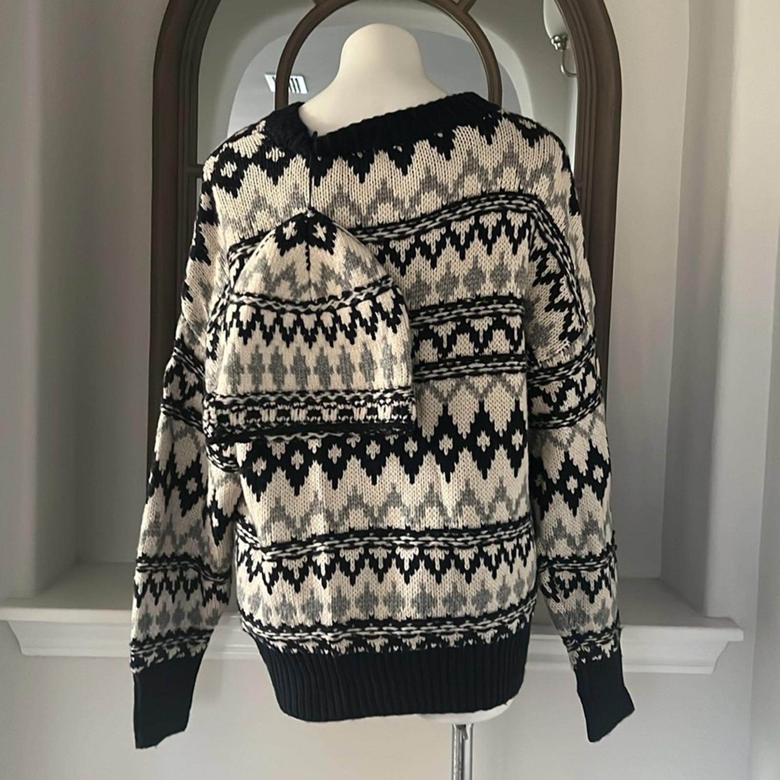 Favorite Daughter ‘Tis The Season Sweater &Hat Set, Blue/Grey Fair Isle Sz M NWT