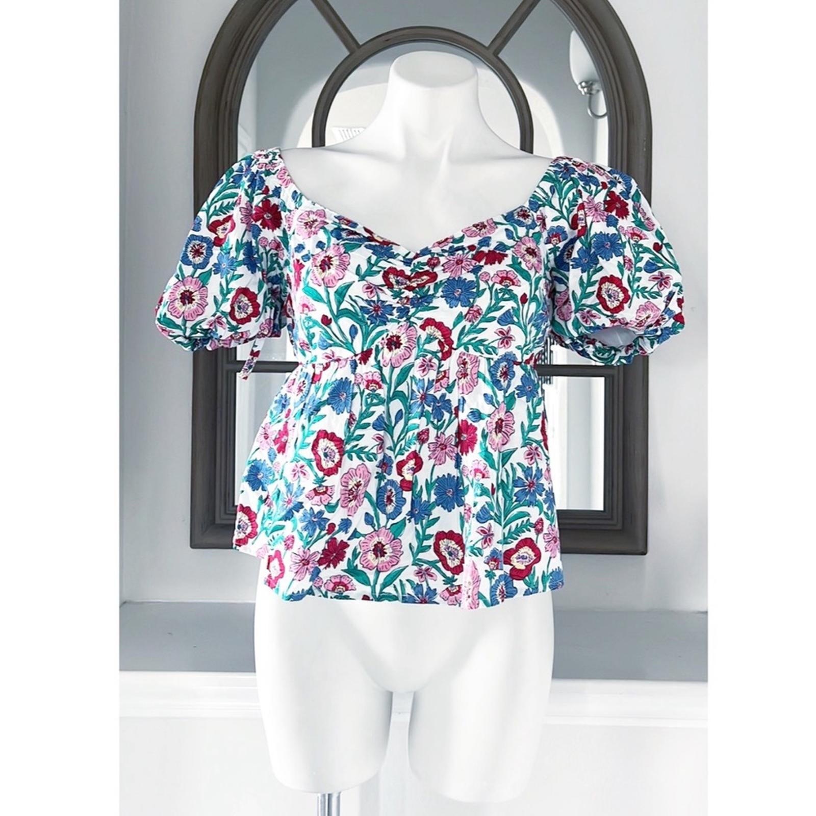 Vineyard Vines Multi Floral Puff Sleeve Top, Size S New w/Tag