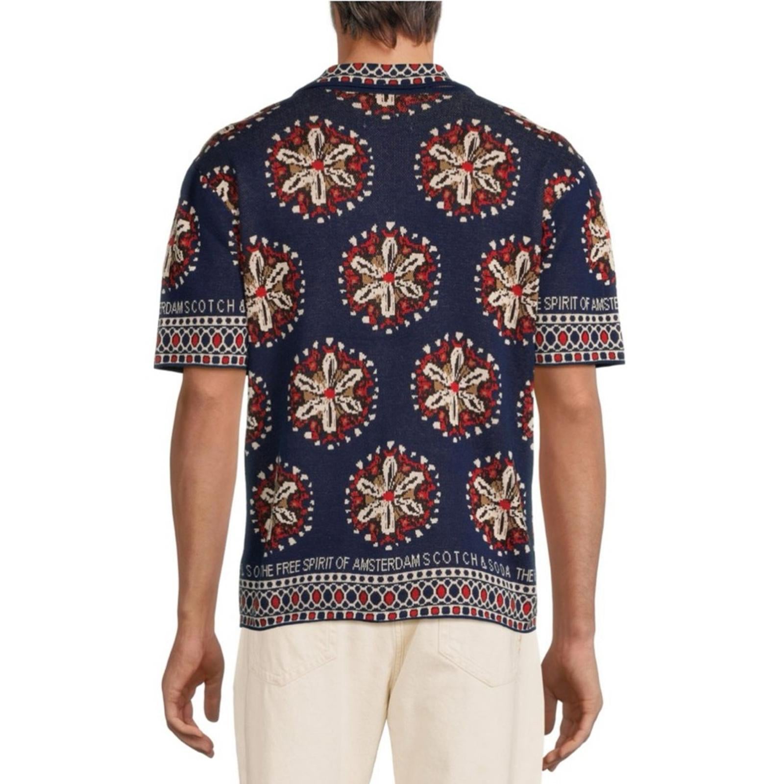 Scotch & Soda Jacquard Short-Sleeve Camp Shirt Textured Pattern Size L New w/Tag